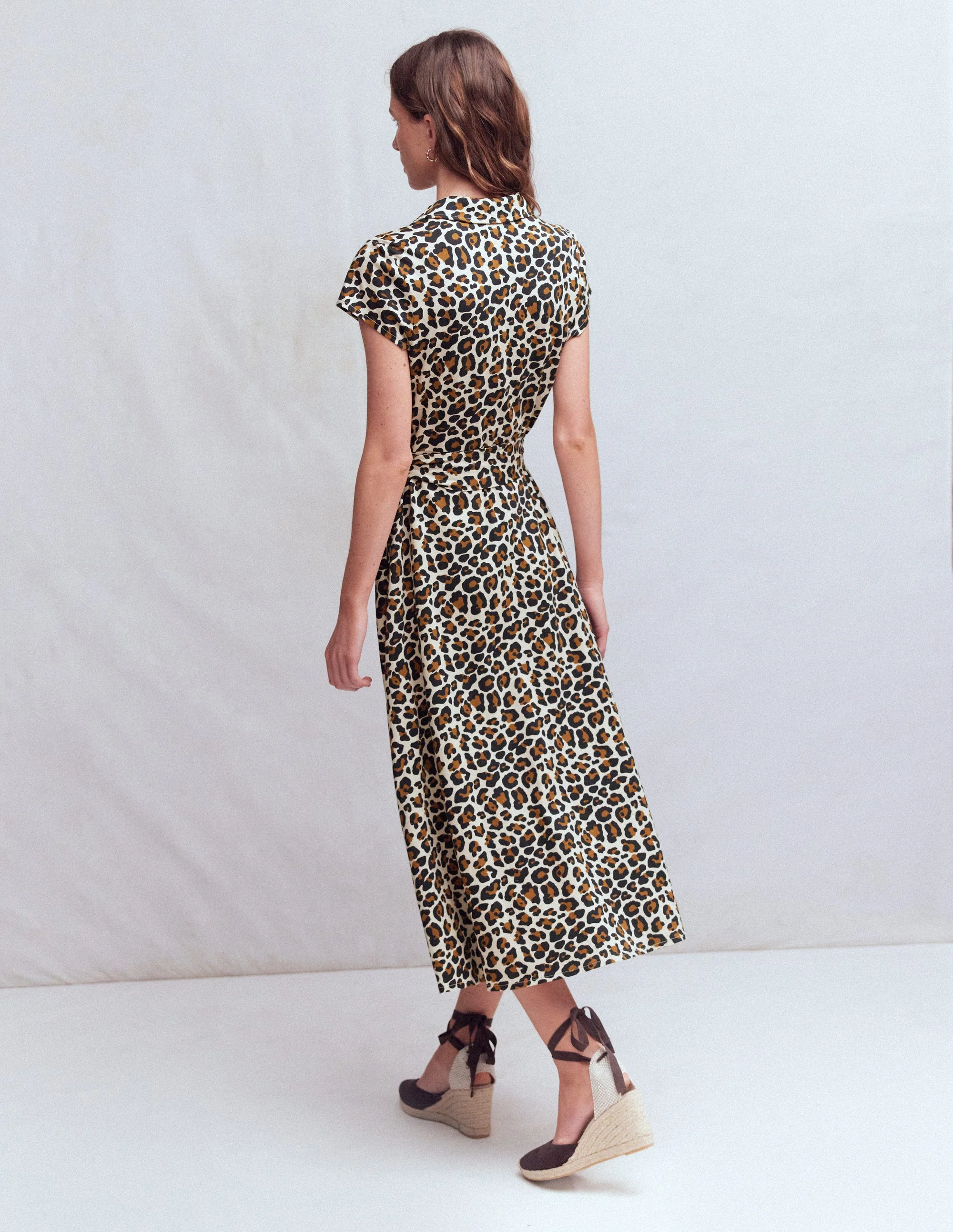 Marcia Jersey Shirt Dress-Almond Milk, Cheetah Pop - Image 3