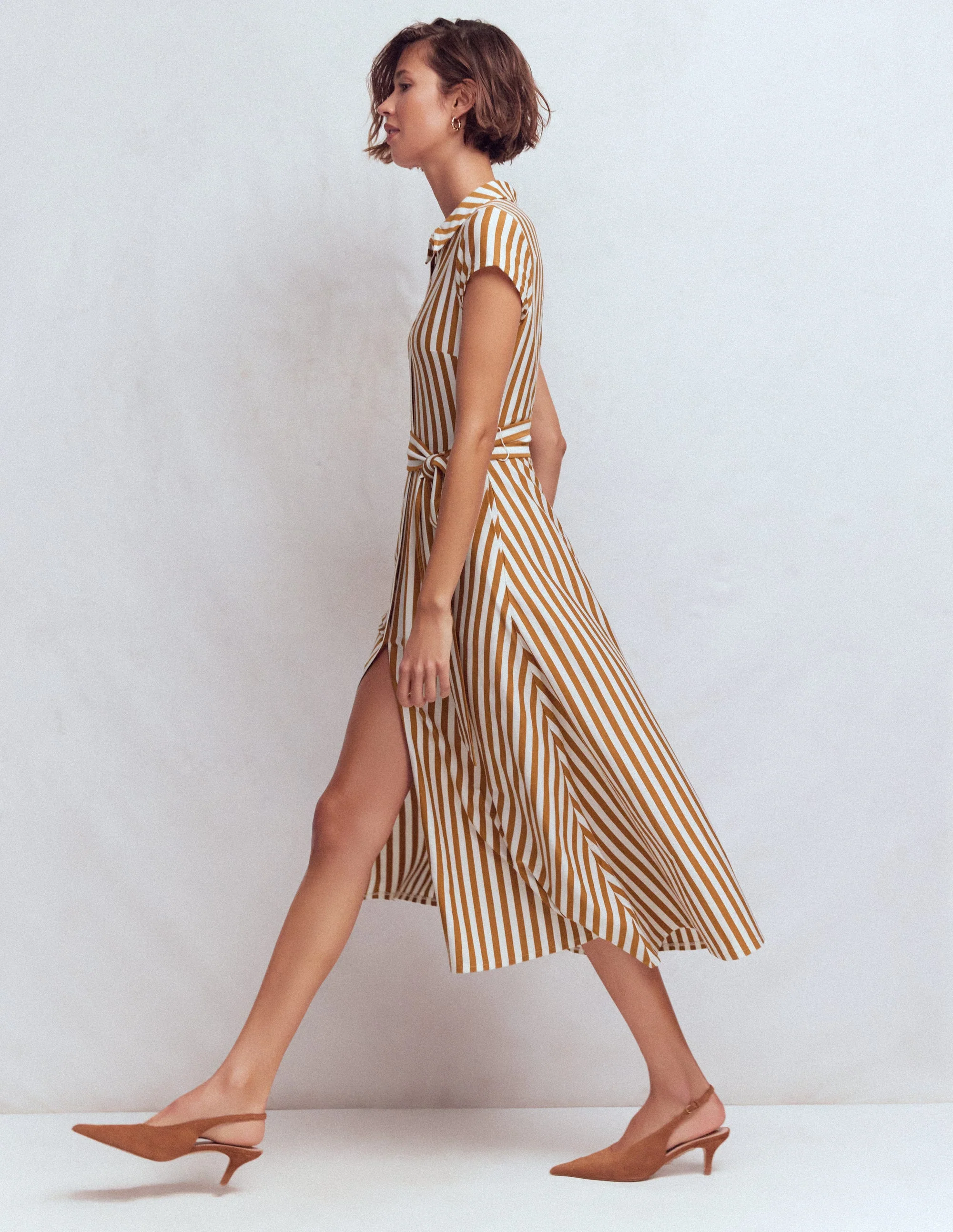 Marcia Jersey Shirt Dress-Cognac and Ivory Stripe - Image 4