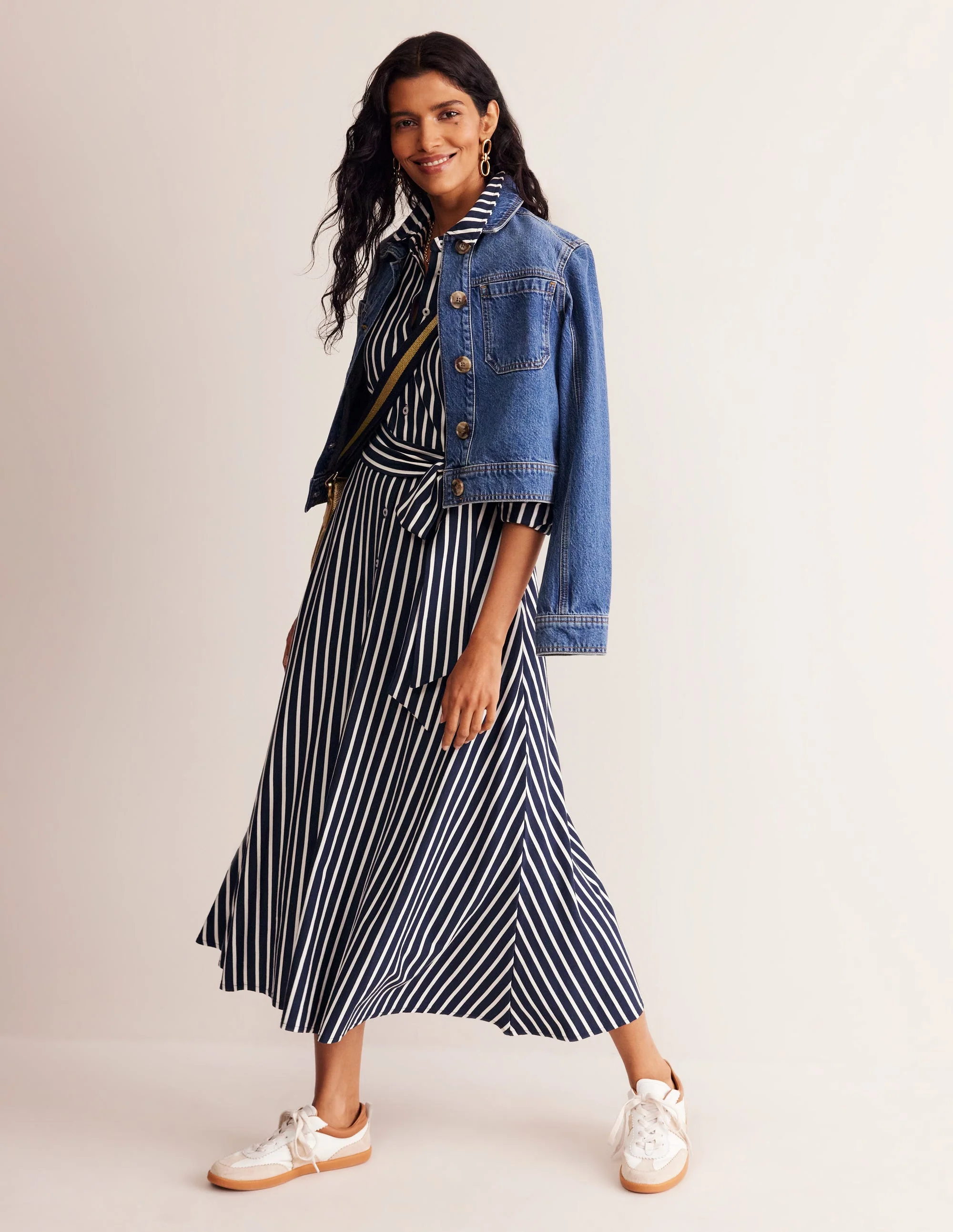 Marcia Jersey Shirt Dress-Navy, Ivory Stripe - Image 5