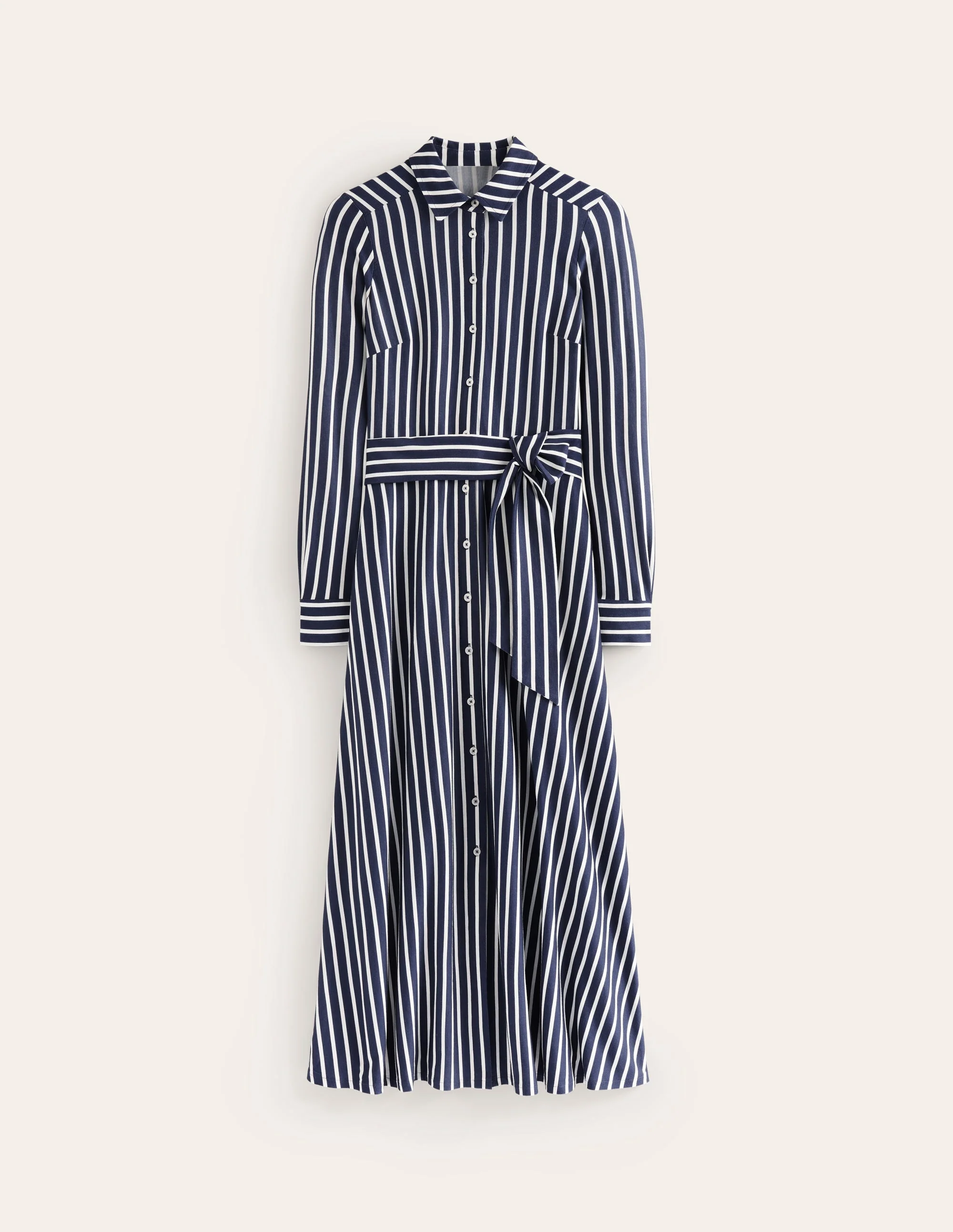 Marcia Jersey Shirt Dress-Navy, Ivory Stripe - Image 6