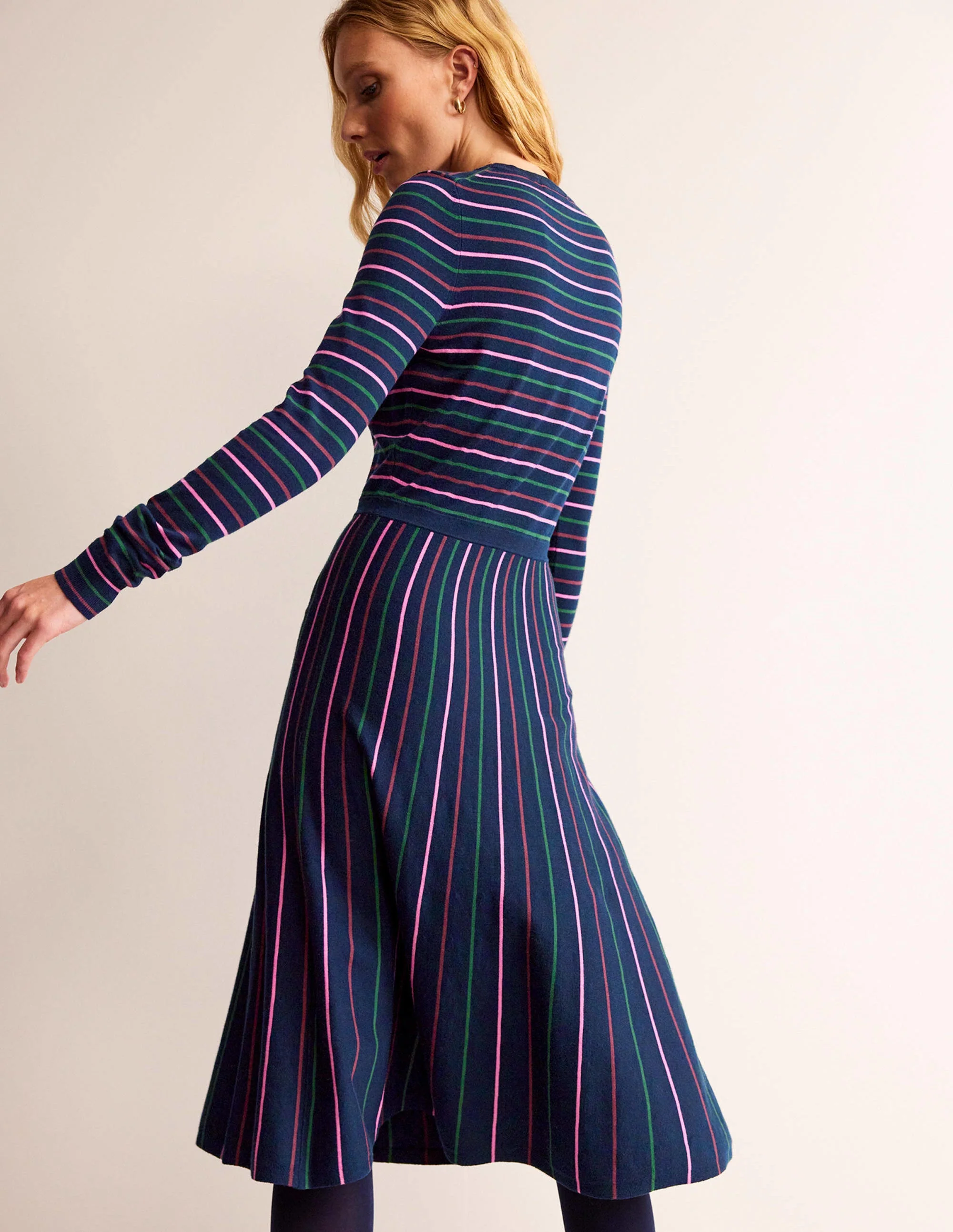 Maria Knitted Midi Dress-Navy and Pink - Image 3