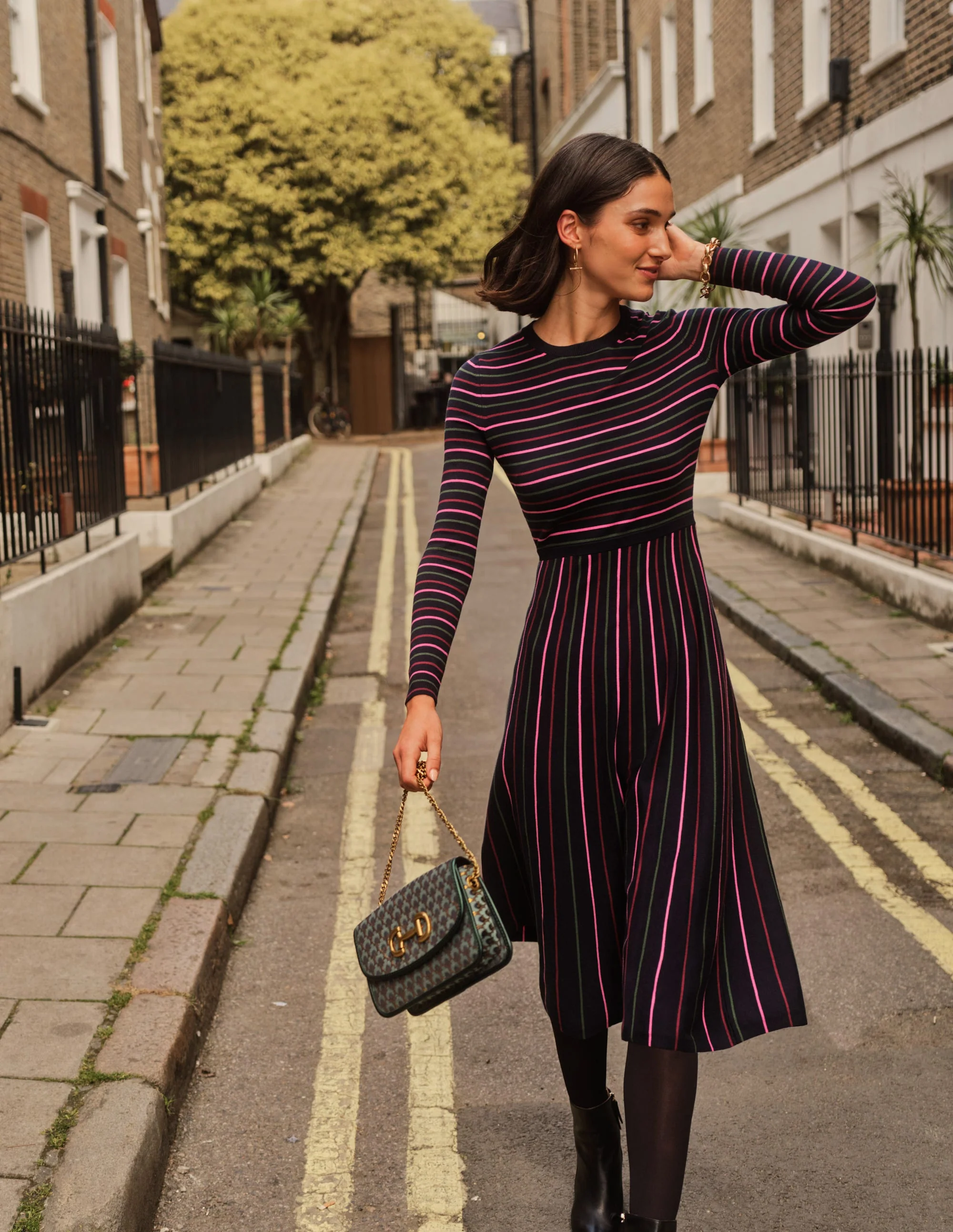 Maria Knitted Midi Dress-Navy and Pink - Image 5