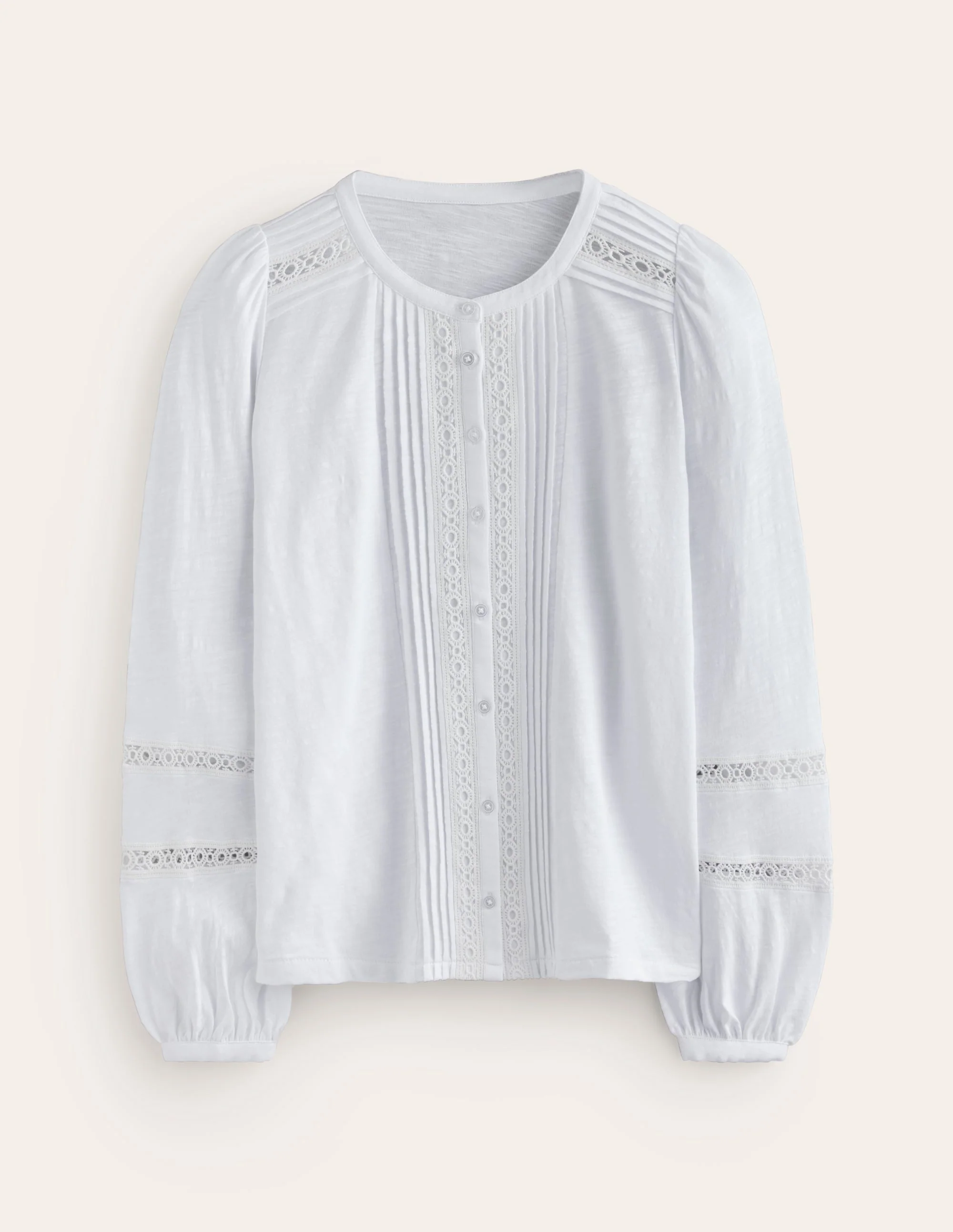 Marina Embroidered Shirt-White, Lace Trim - Image 5