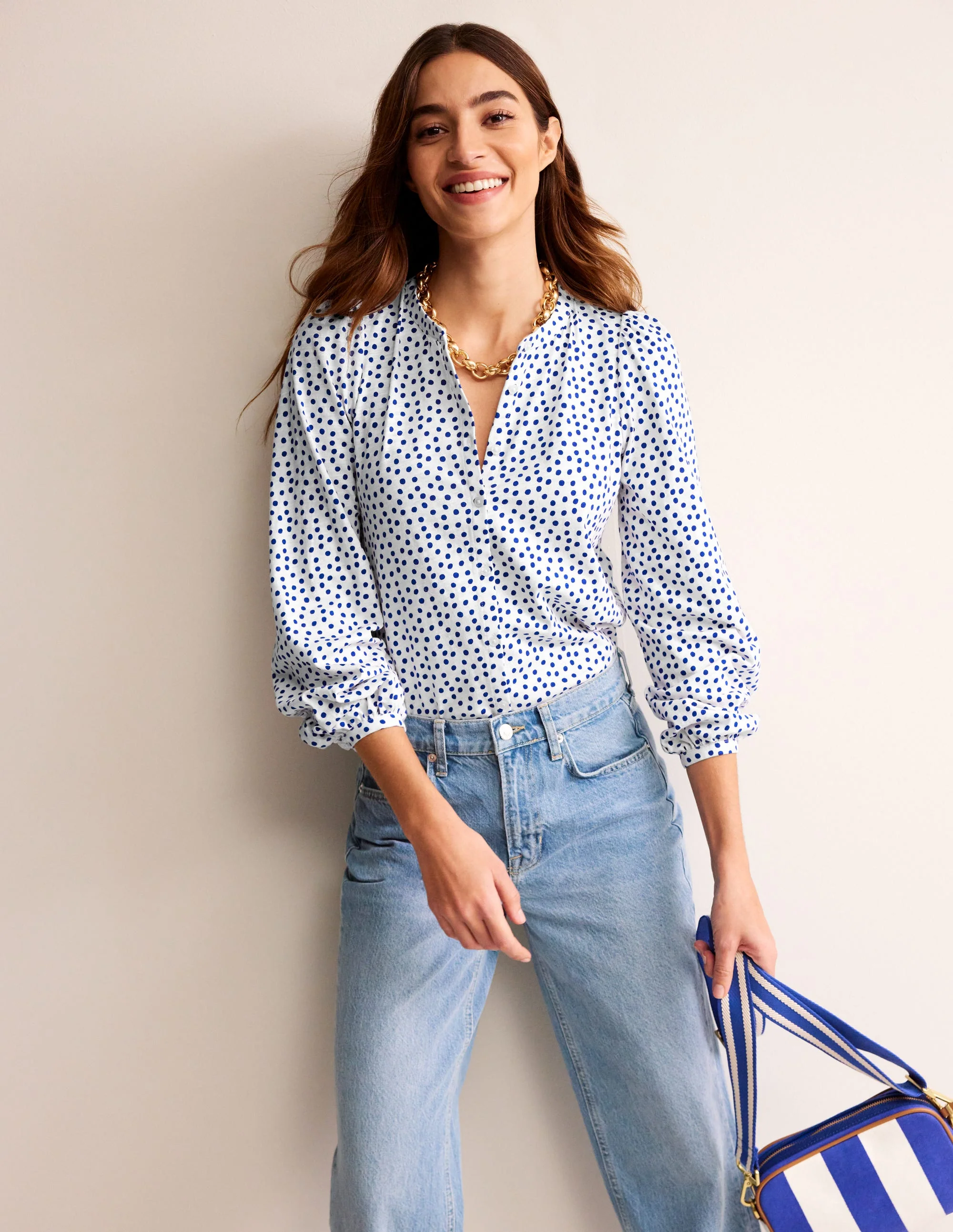 Marina Jersey Shirt-Ivory, Abstract Dot