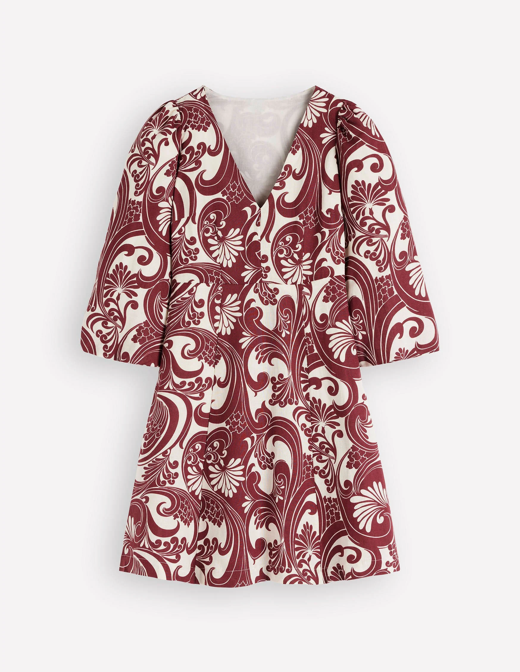 Marla Linen Blend Short Dress-Brown Foliage Whirl - Image 9