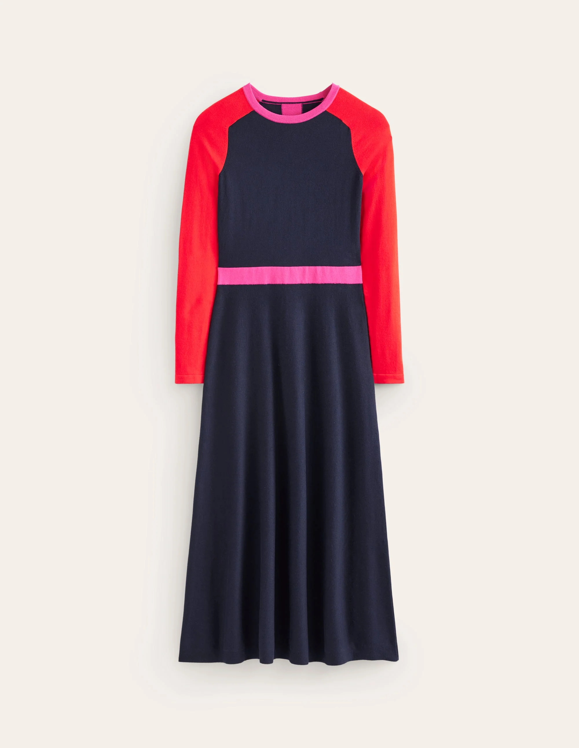 Marta Knitted Midi Dress-Navy, Rouge Colourblock - Image 6