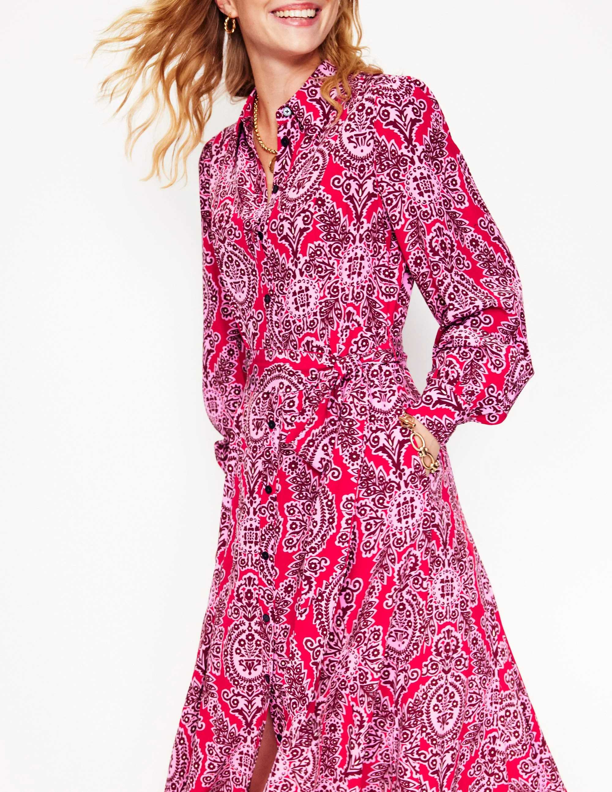 Martha Godet Maxi Shirt Dress-Bright Ruby, Opulent Vine - Image 2