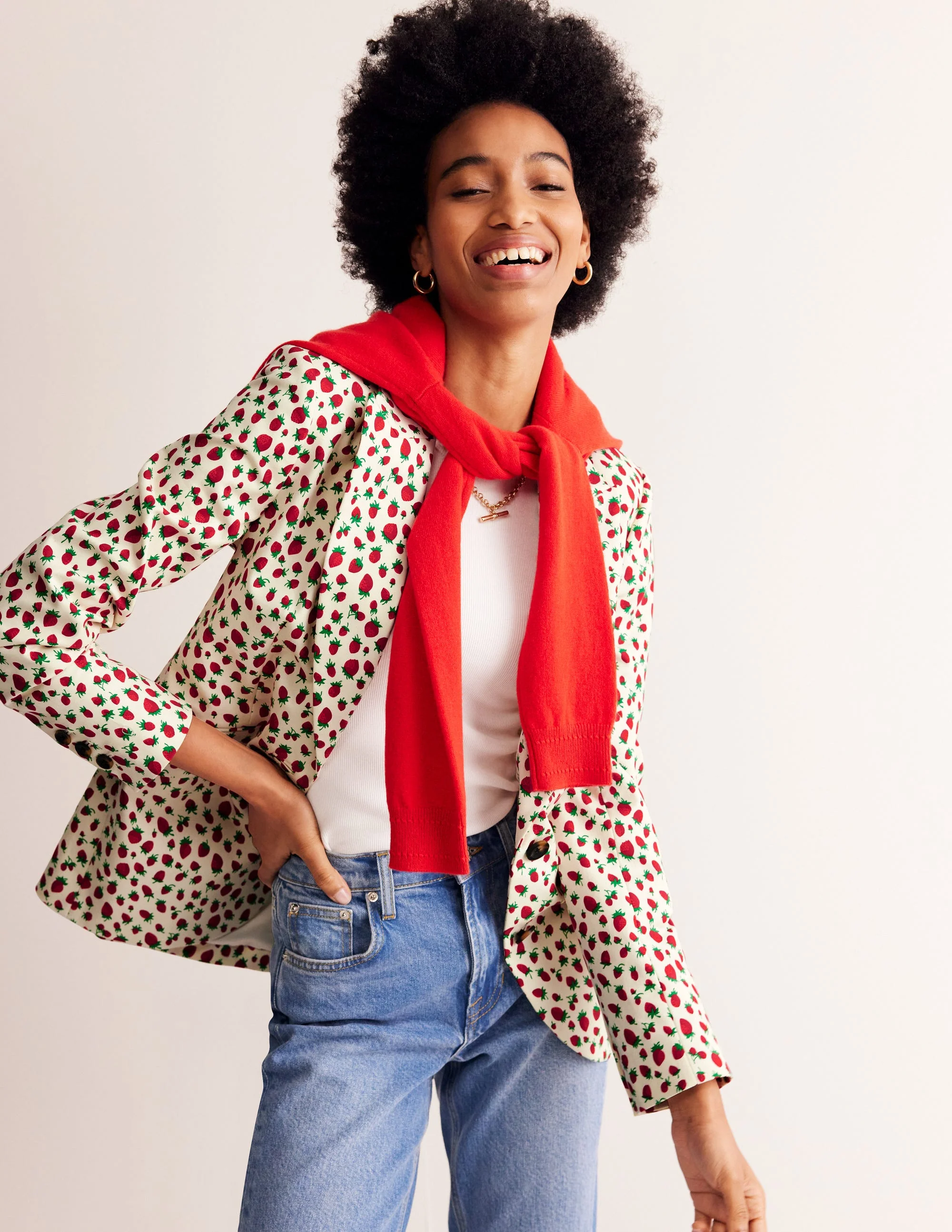 Marylebone Sateen Blazer-Multi, Strawberry Vine