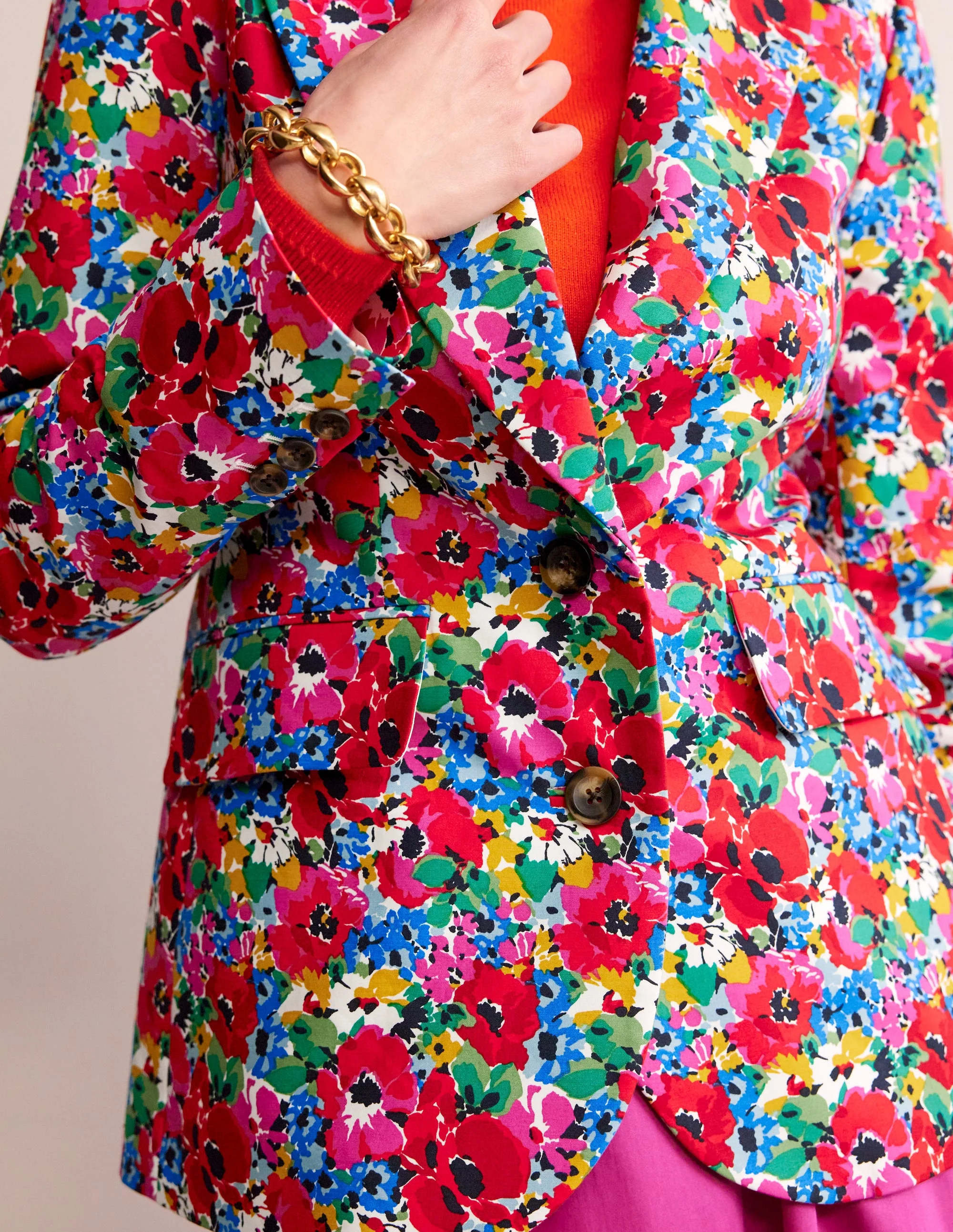 Marylebone Sateen Blazer-Multi, Wild Poppy - Image 2