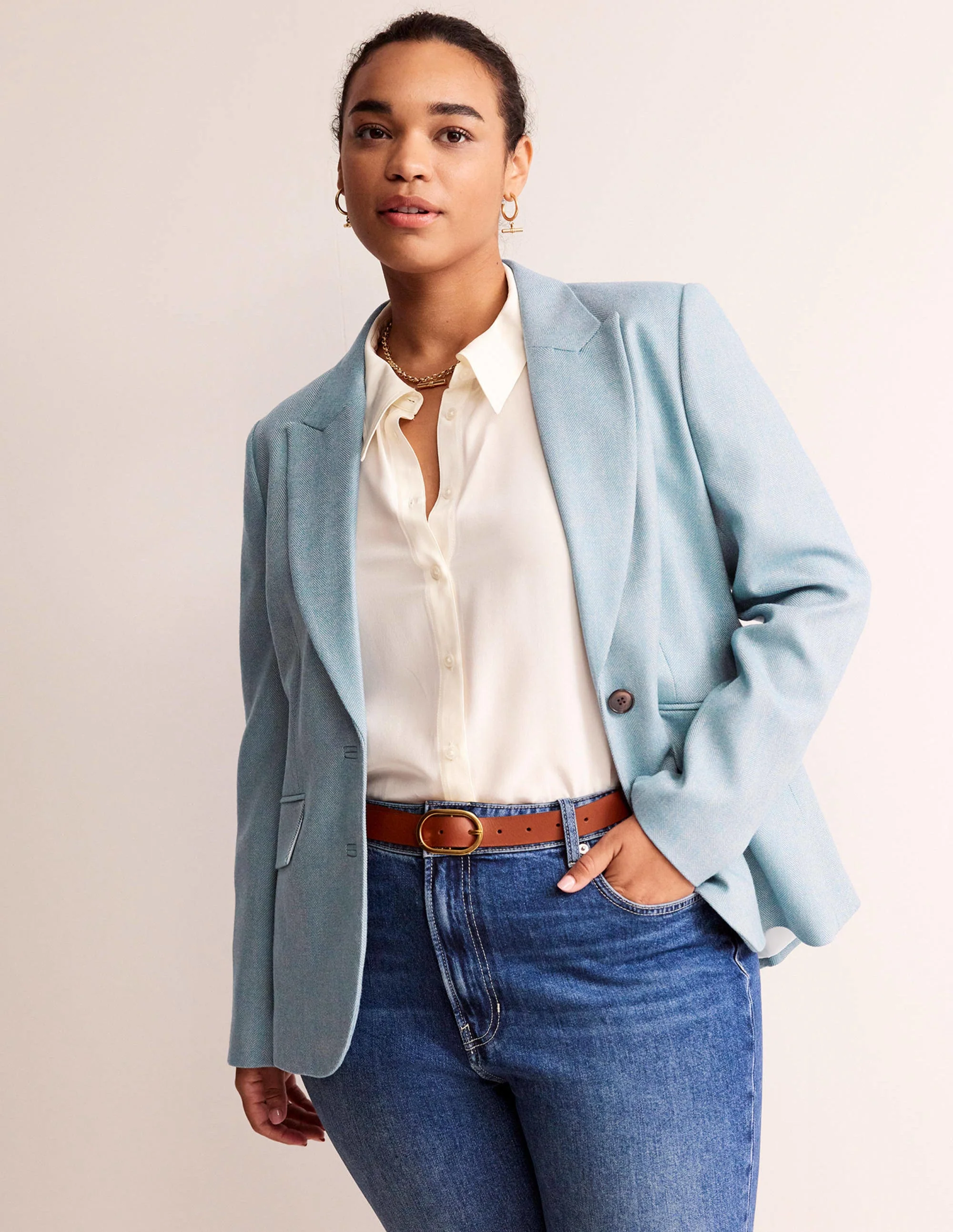 Marylebone Wool-Blend Blazer-Blue Herringbone - Image 5