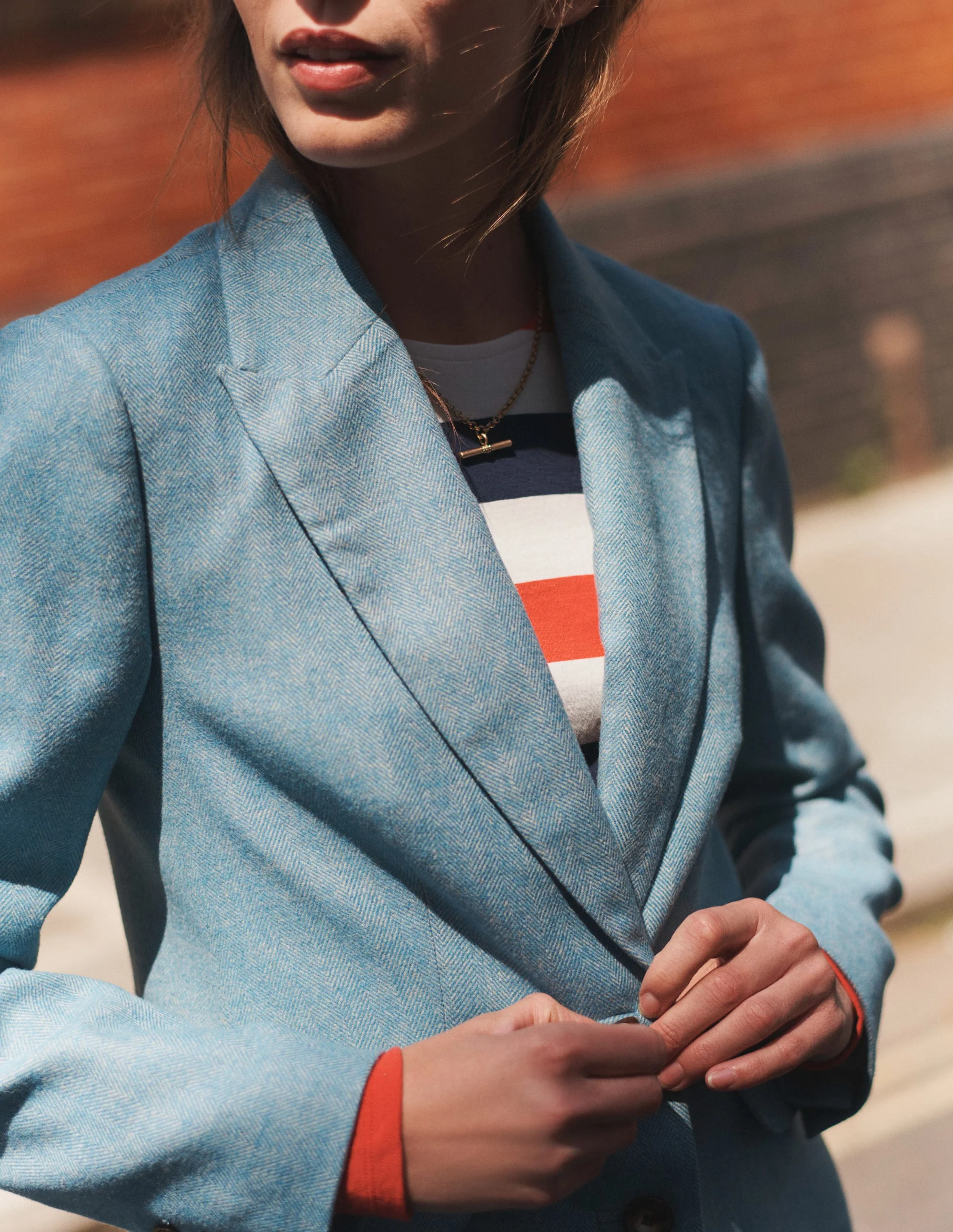 Marylebone Wool-Blend Blazer-Blue Herringbone - Image 8