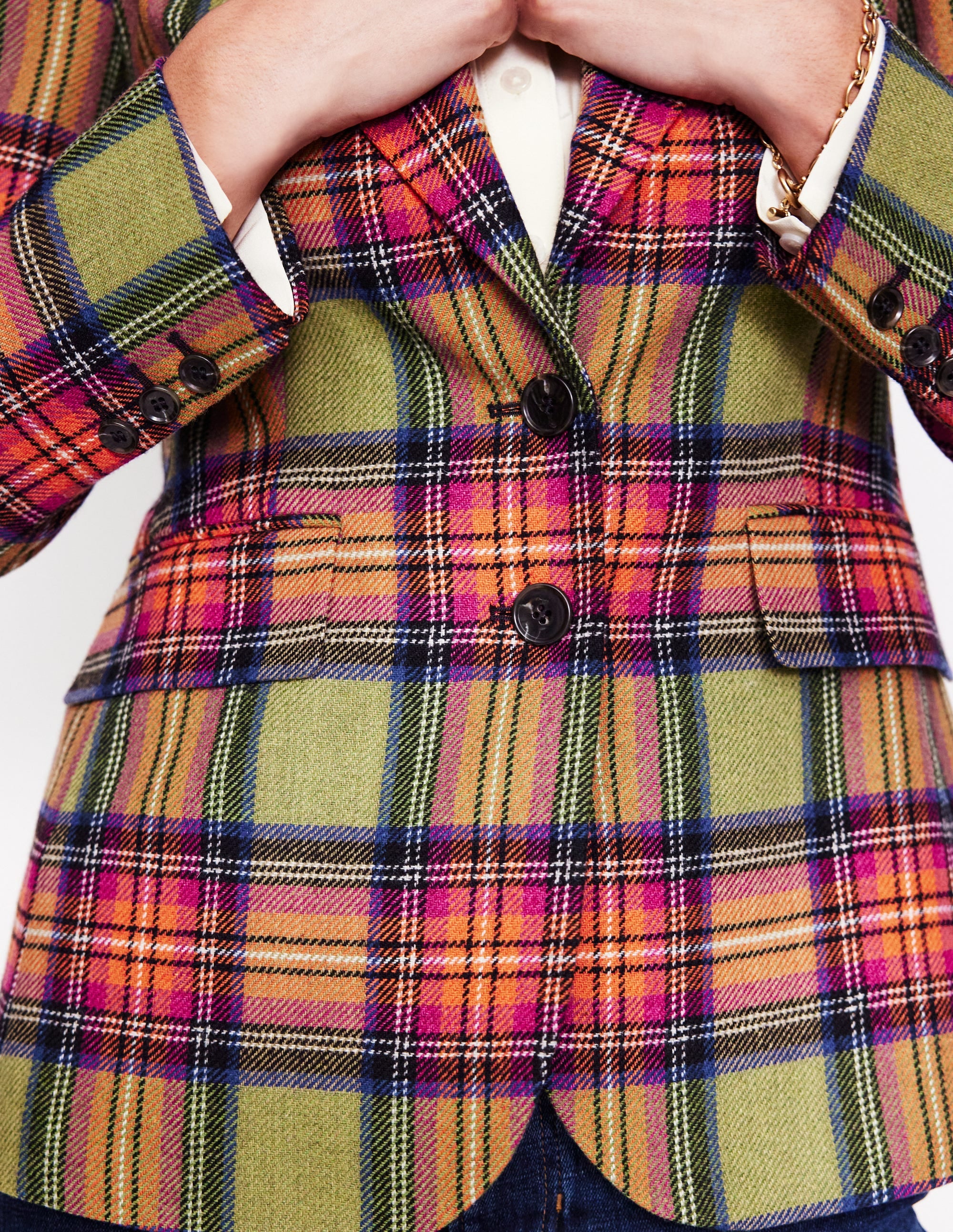 Marylebone Wool-Blend Blazer-Green and Purple Check - Image 3
