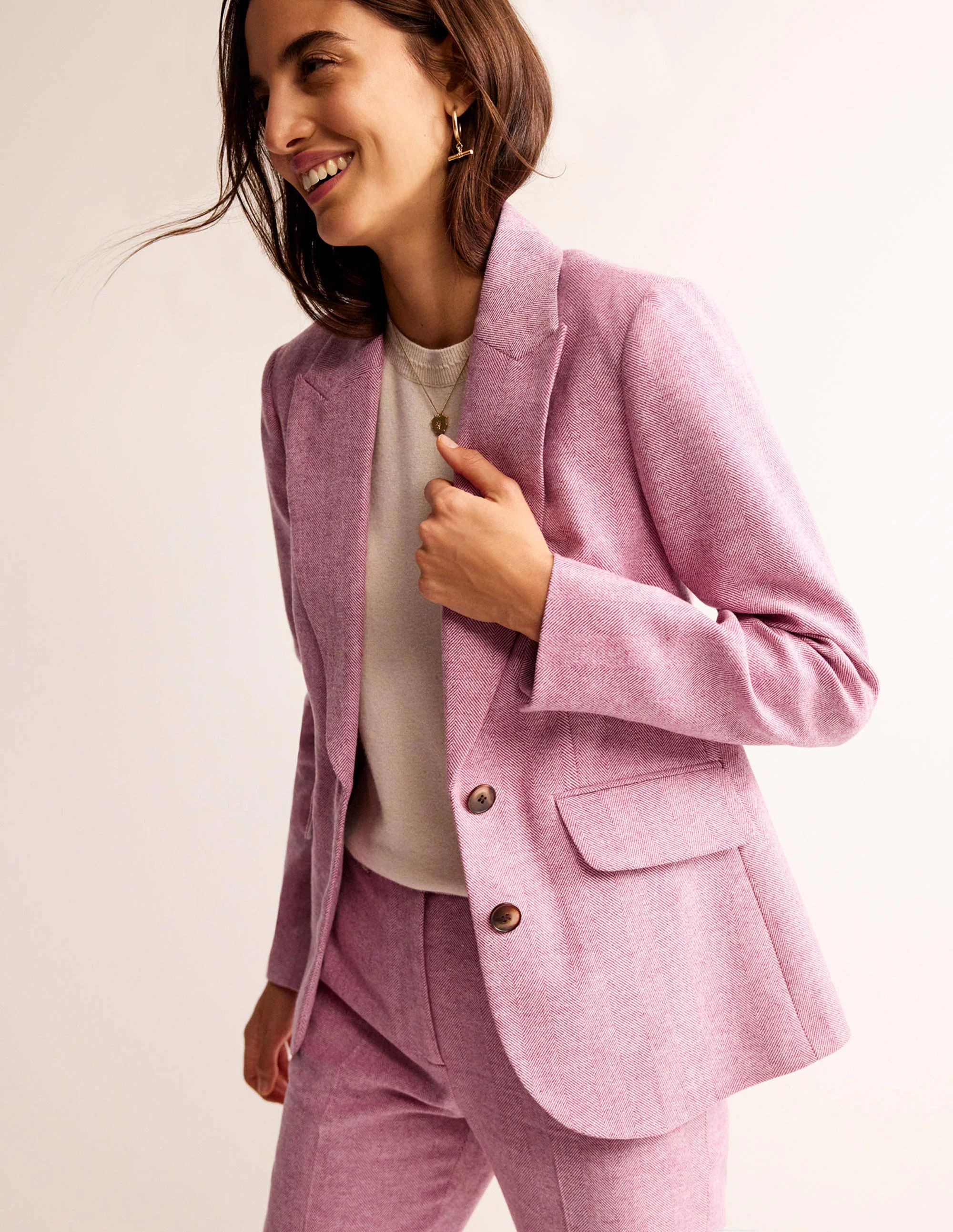 Marylebone Wool-Blend Blazer-Pink Herringbone - Image 4