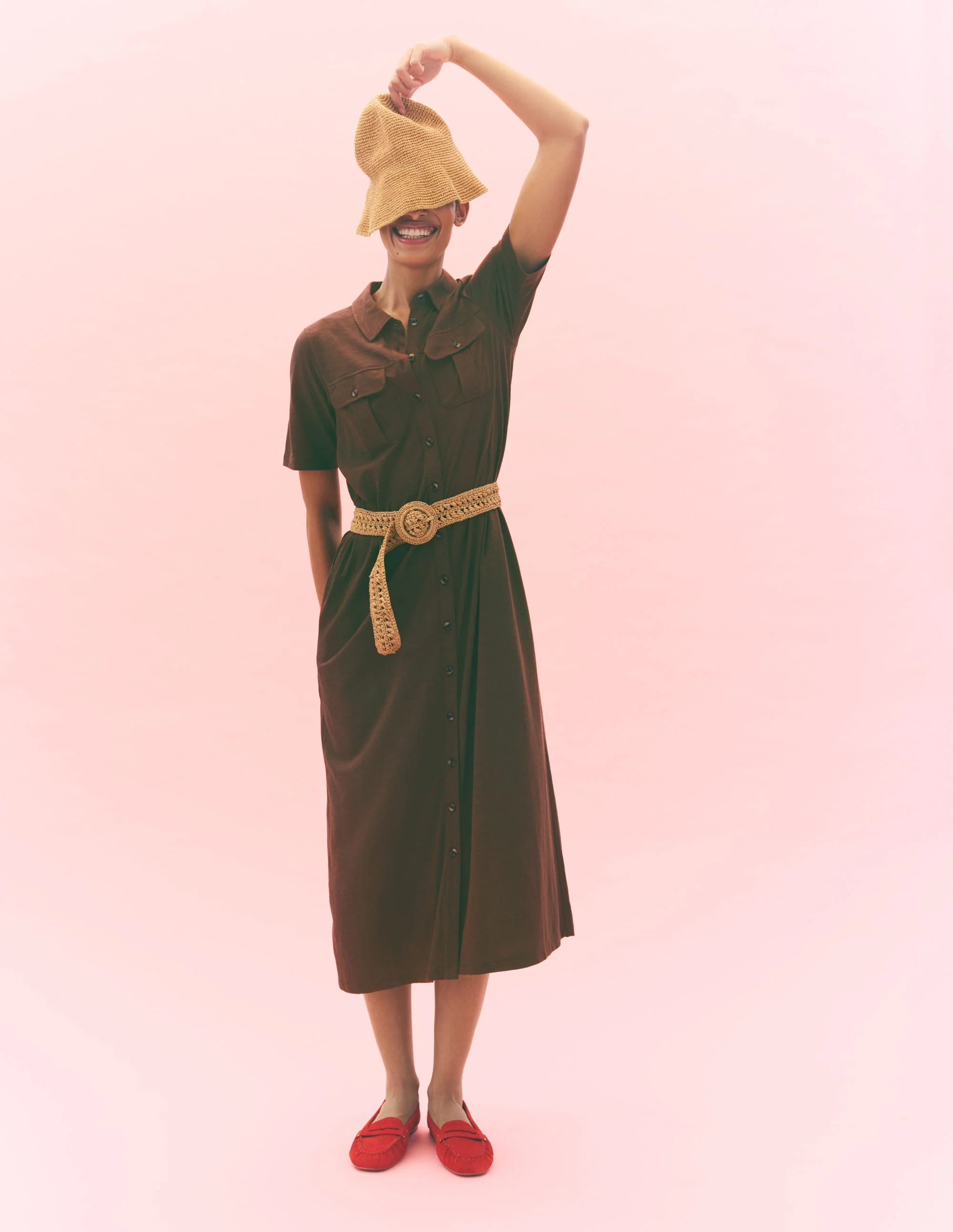 Mavis Midi Jersey Shirt Dress-Bitter Chocolate - Image 5