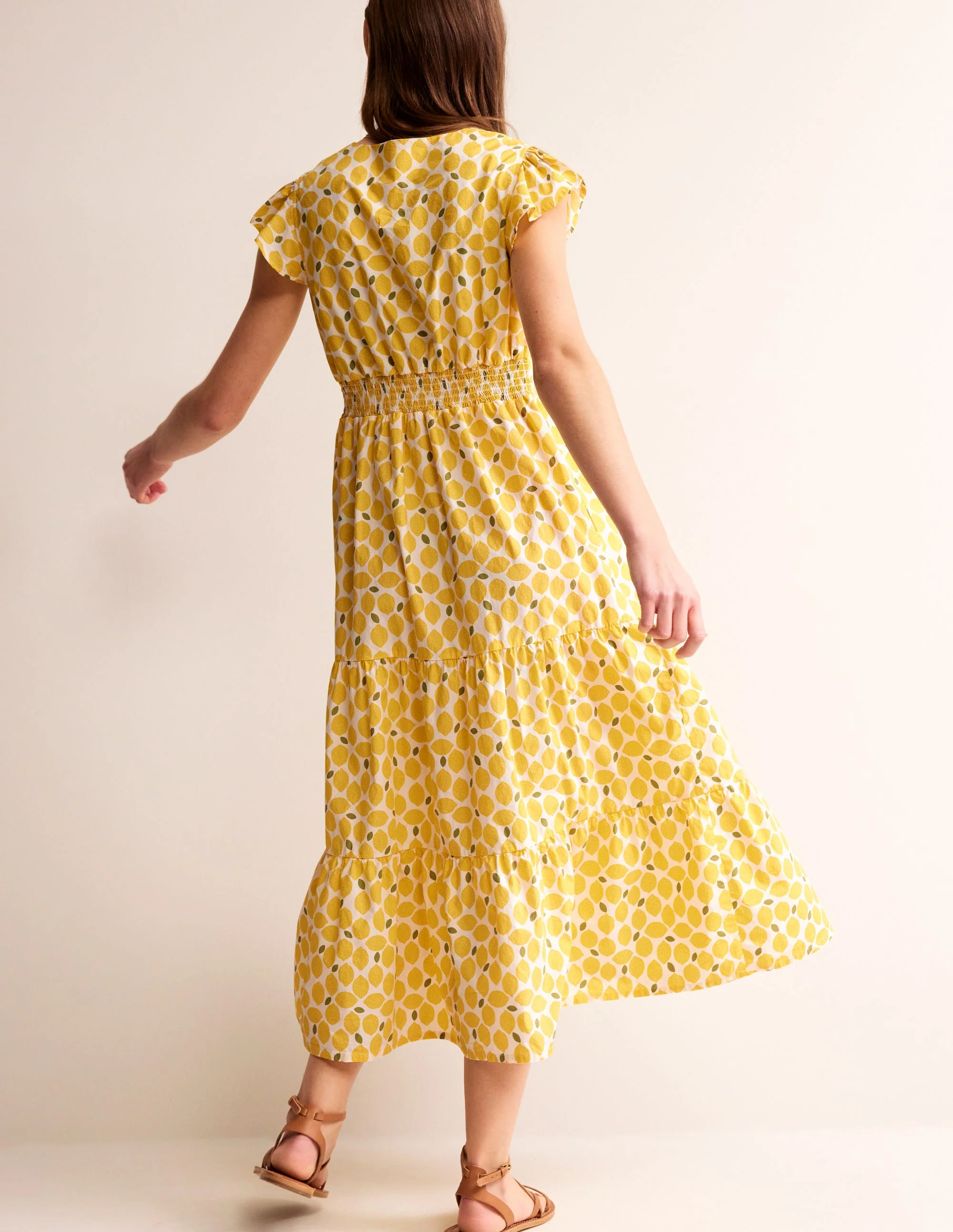 May Cotton Midi Tea Dress-Passionfruit, Lemons - Image 3