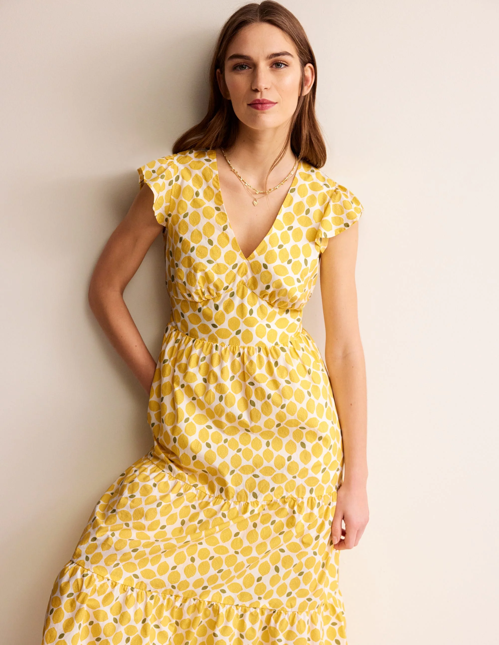 May Cotton Midi Tea Dress-Passionfruit, Lemons - Image 4