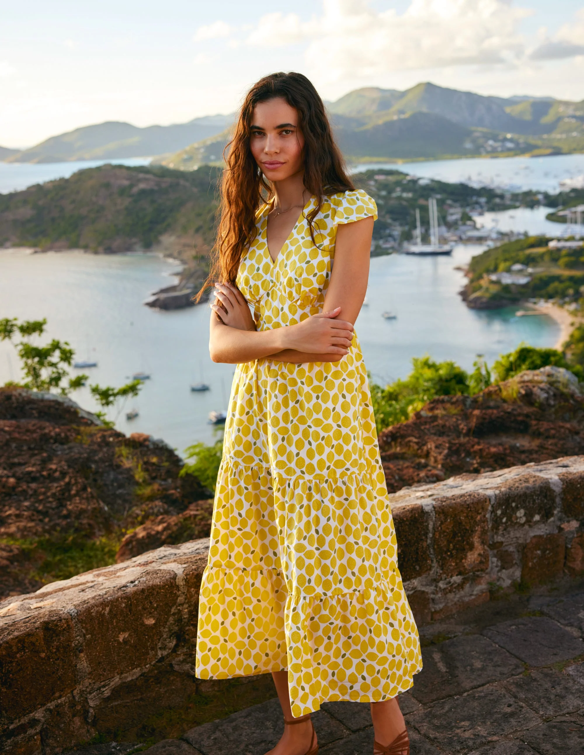 May Cotton Midi Tea Dress-Passionfruit, Lemons - Image 5