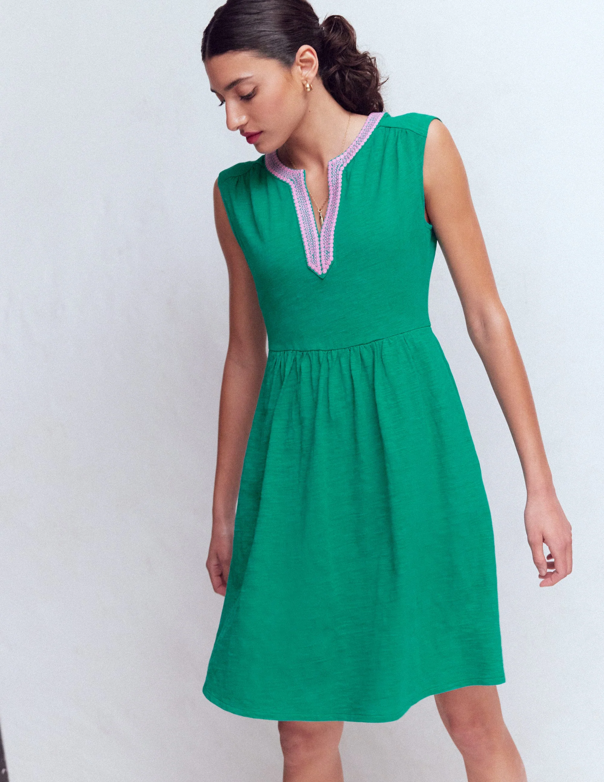 May Embroidered Short Dress-Deep Teal - Image 4
