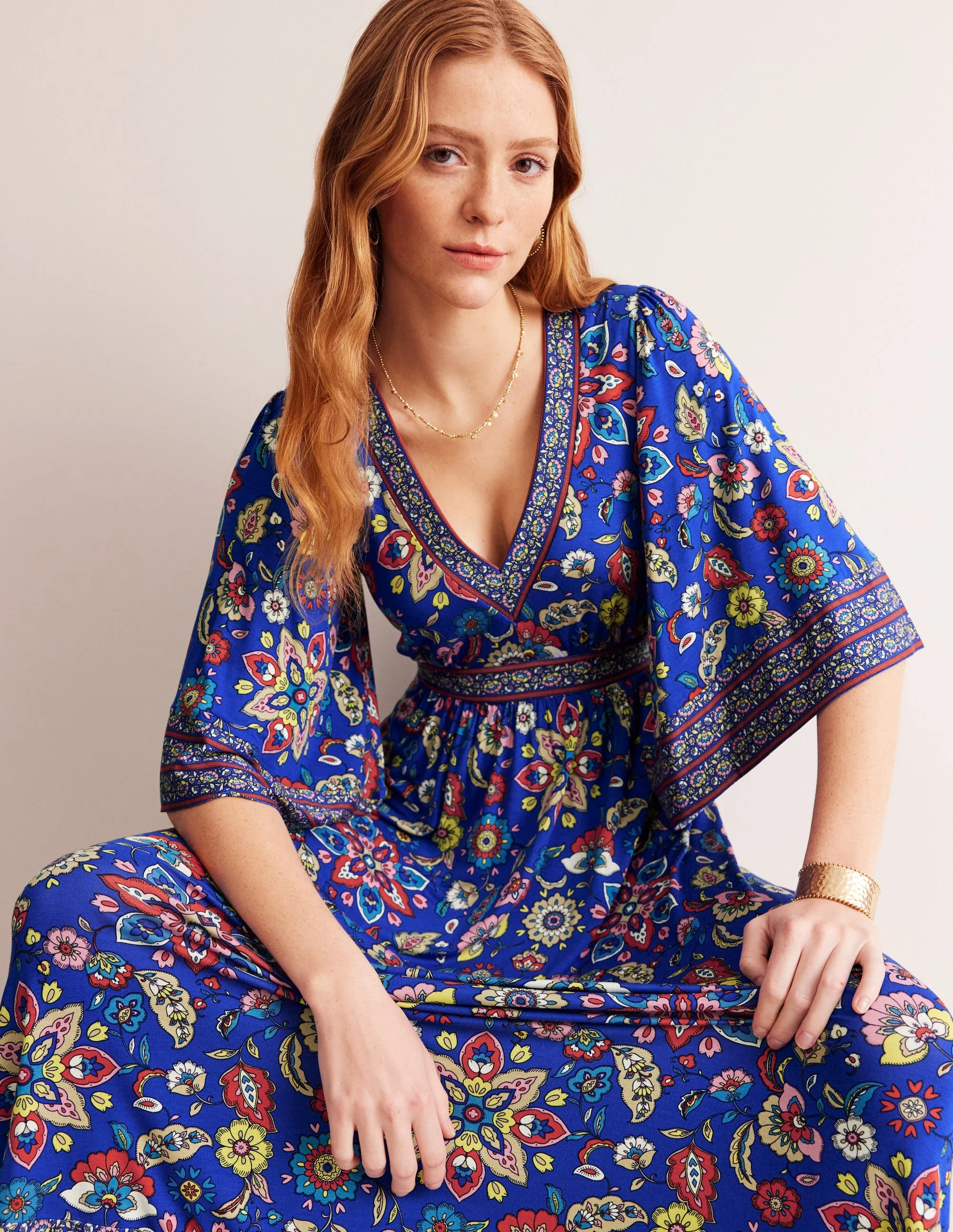 Maya Kimono Jersey Maxi Dress-Surf the Web, Botanical Sprig - Image 4