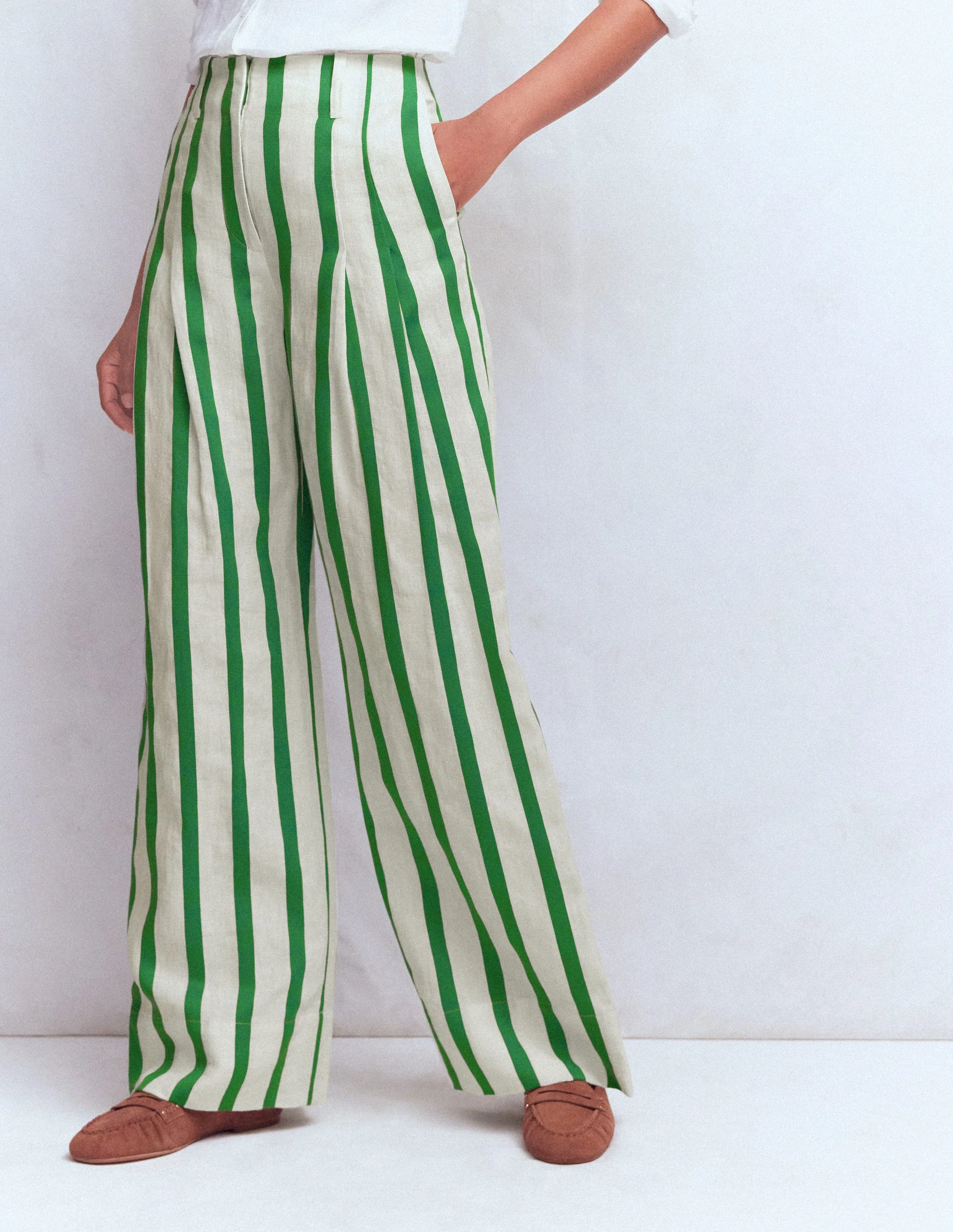 Mayfair Linen Pants-Ivory, Fresh Green Stripe - Image 4