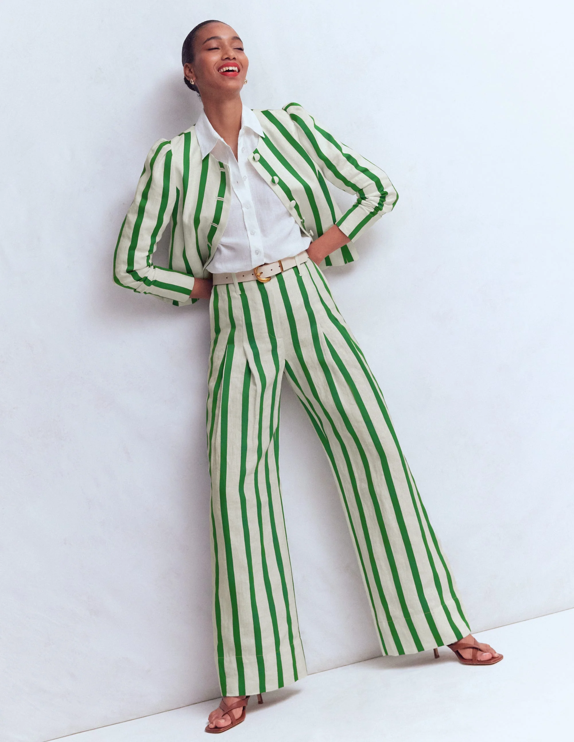 Mayfair Linen Pants-Ivory, Fresh Green Stripe - Image 5