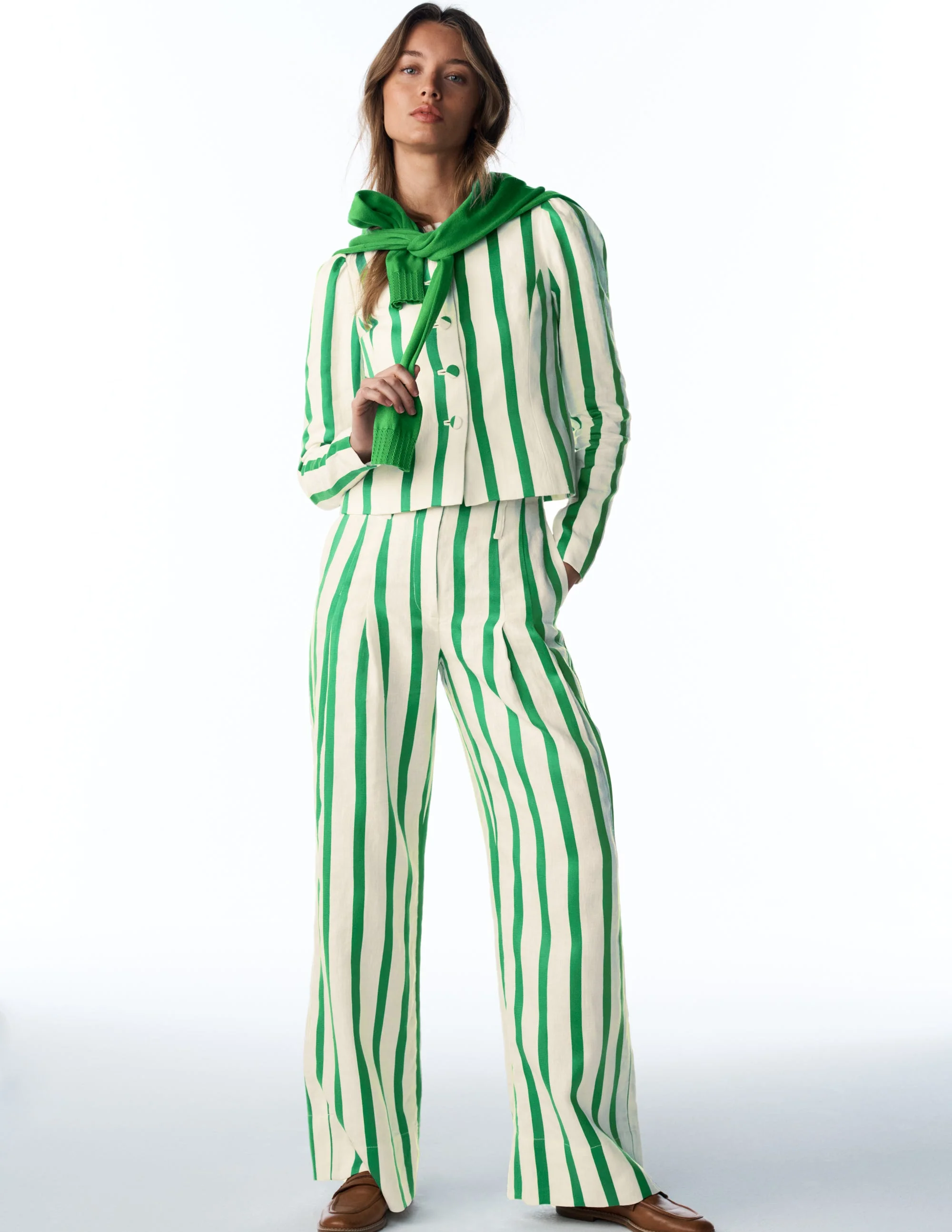 Mayfair Linen Pants-Ivory, Fresh Green Stripe - Image 6