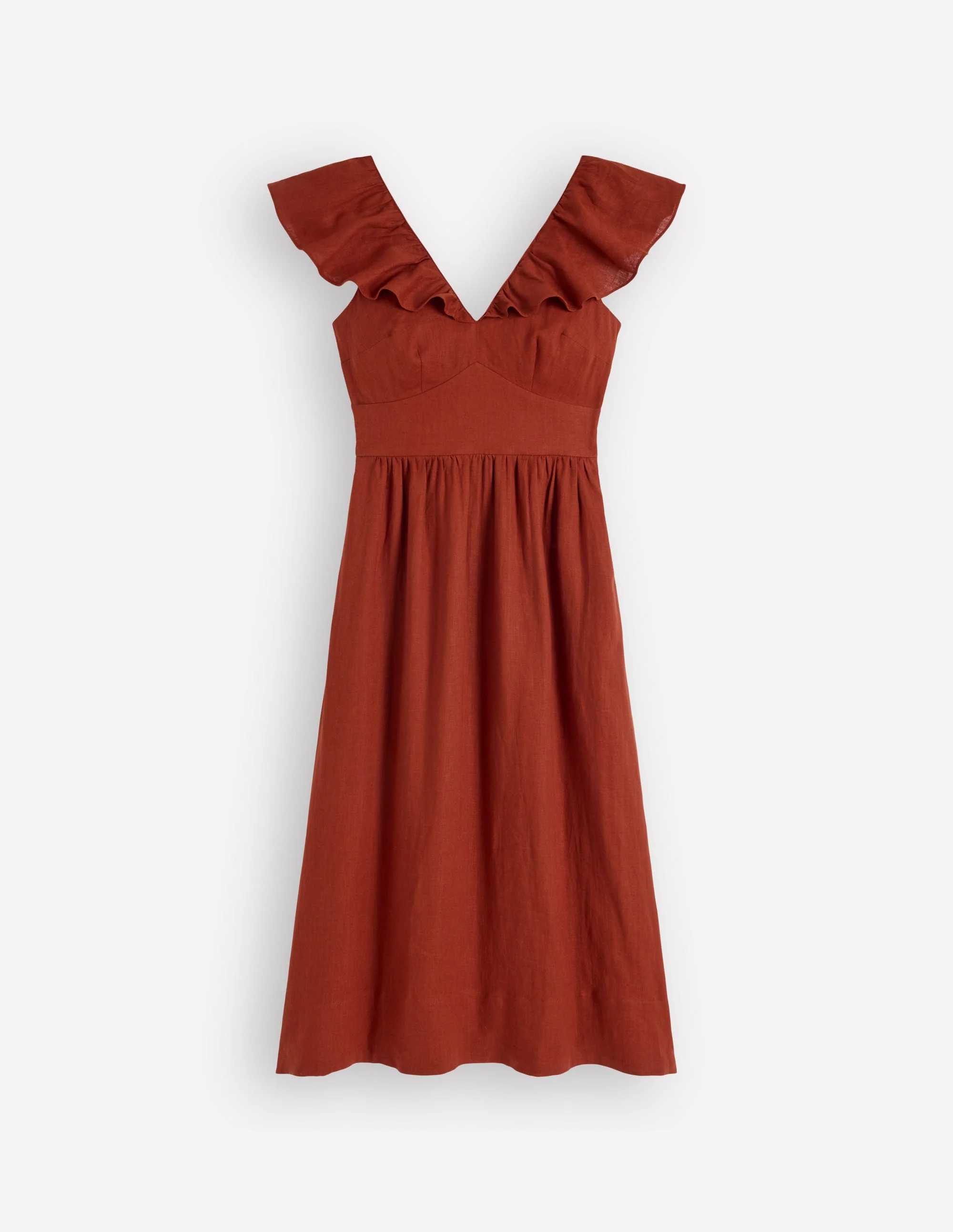Mega Ruffle Linen Dress-Burnt Henna - Image 7