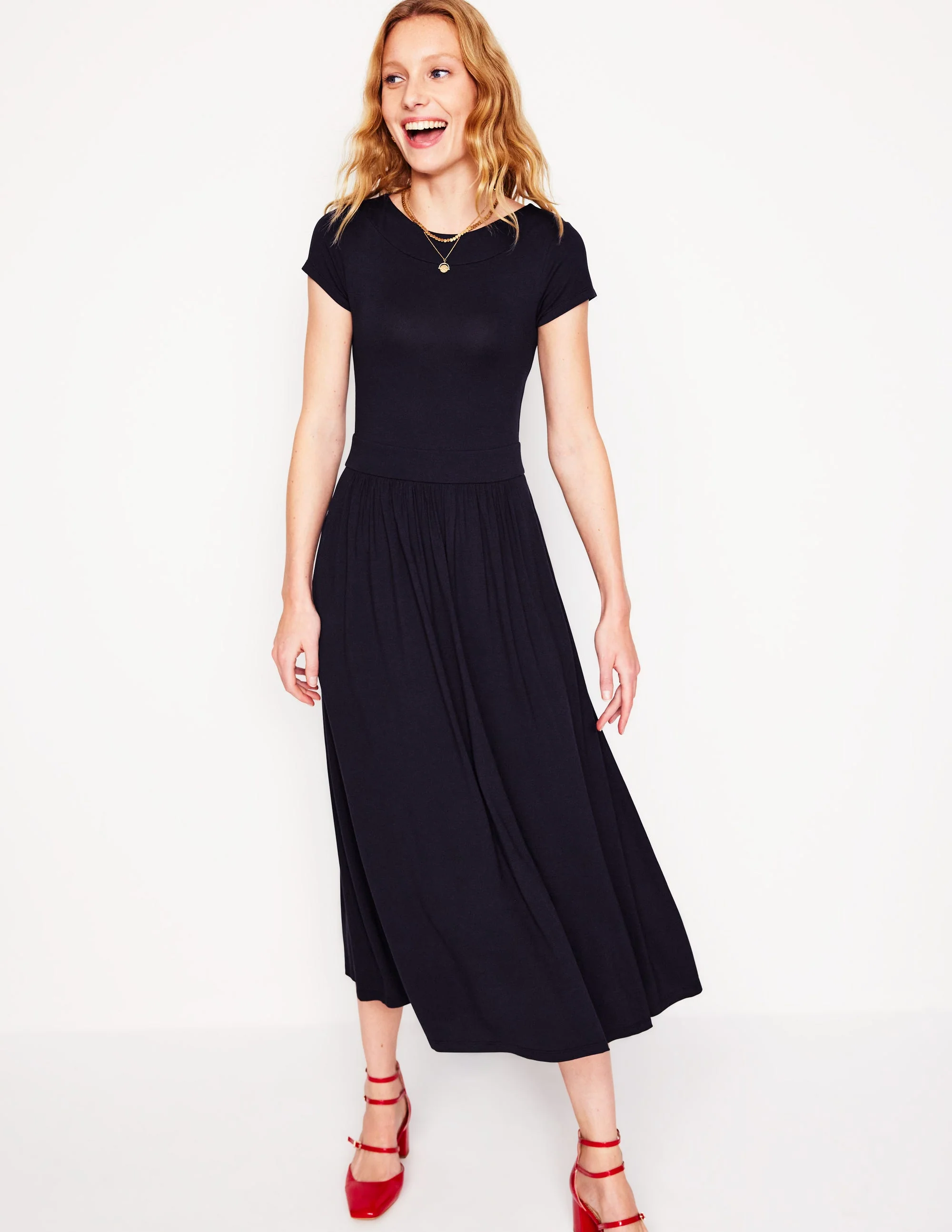 Melanie Jersey Midi Dress-Navy