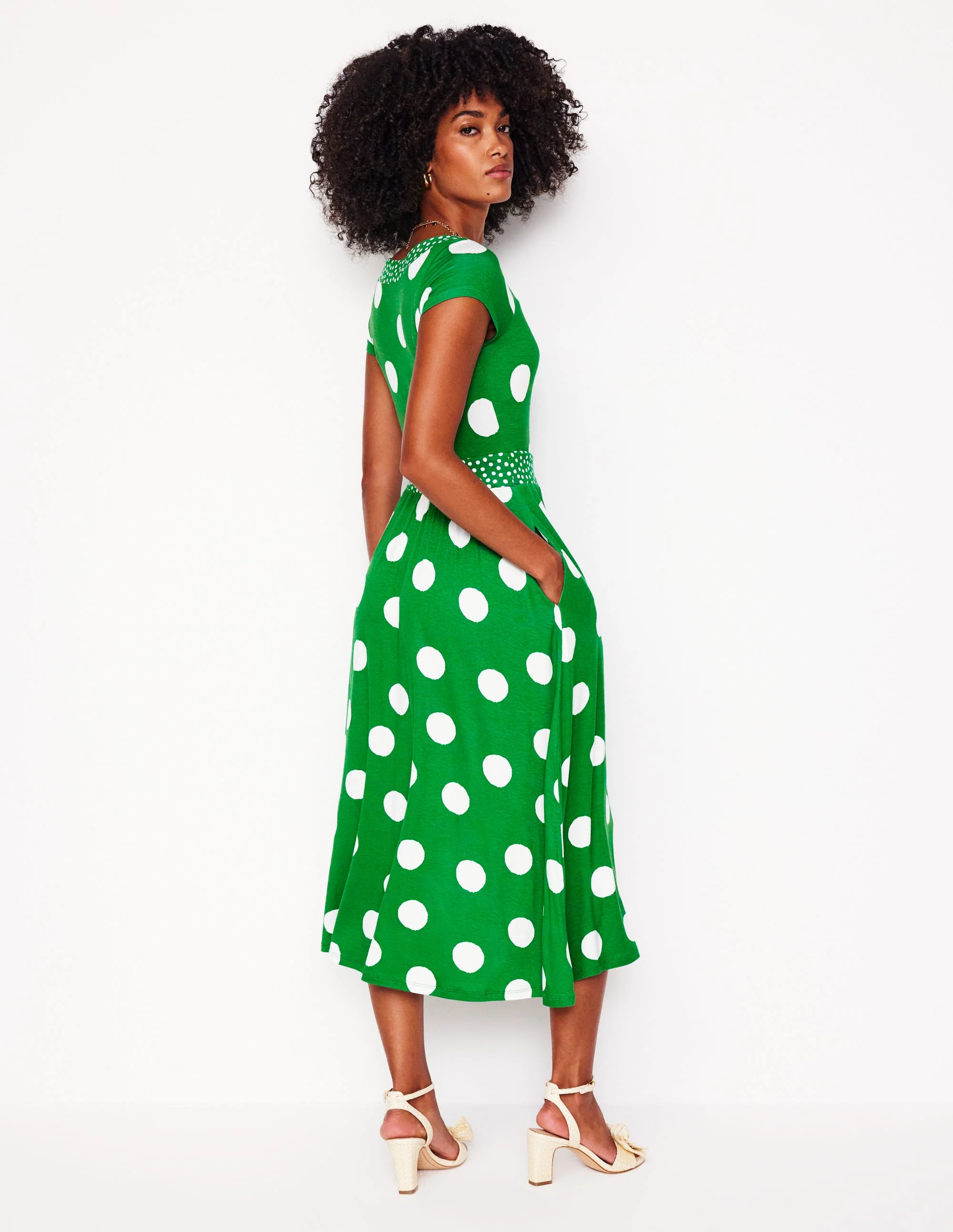 Melanie Jersey Midi Dress-Rich Emerald, Abstract Dot - Image 3
