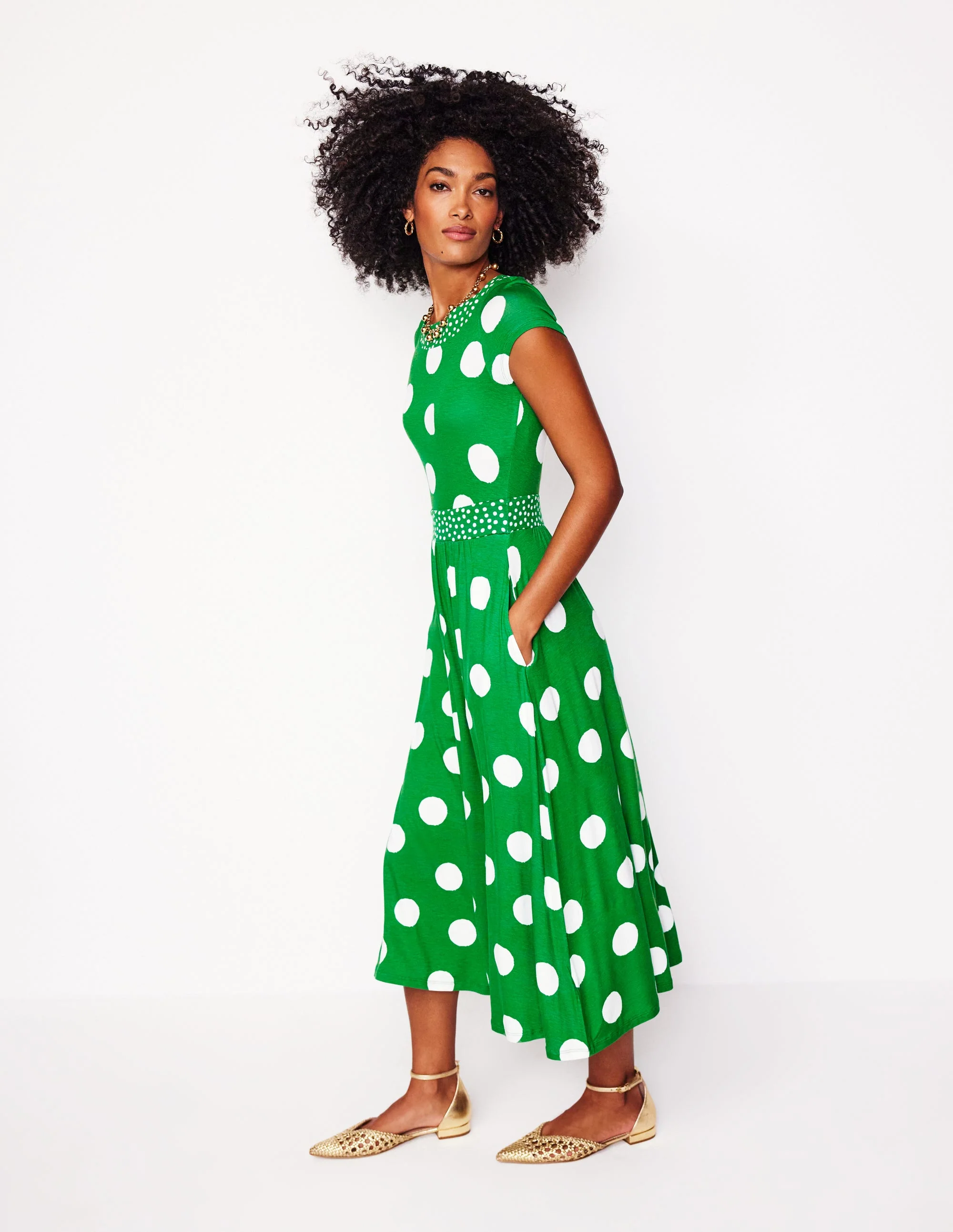 Melanie Jersey Midi Dress-Rich Emerald, Abstract Dot - Image 5