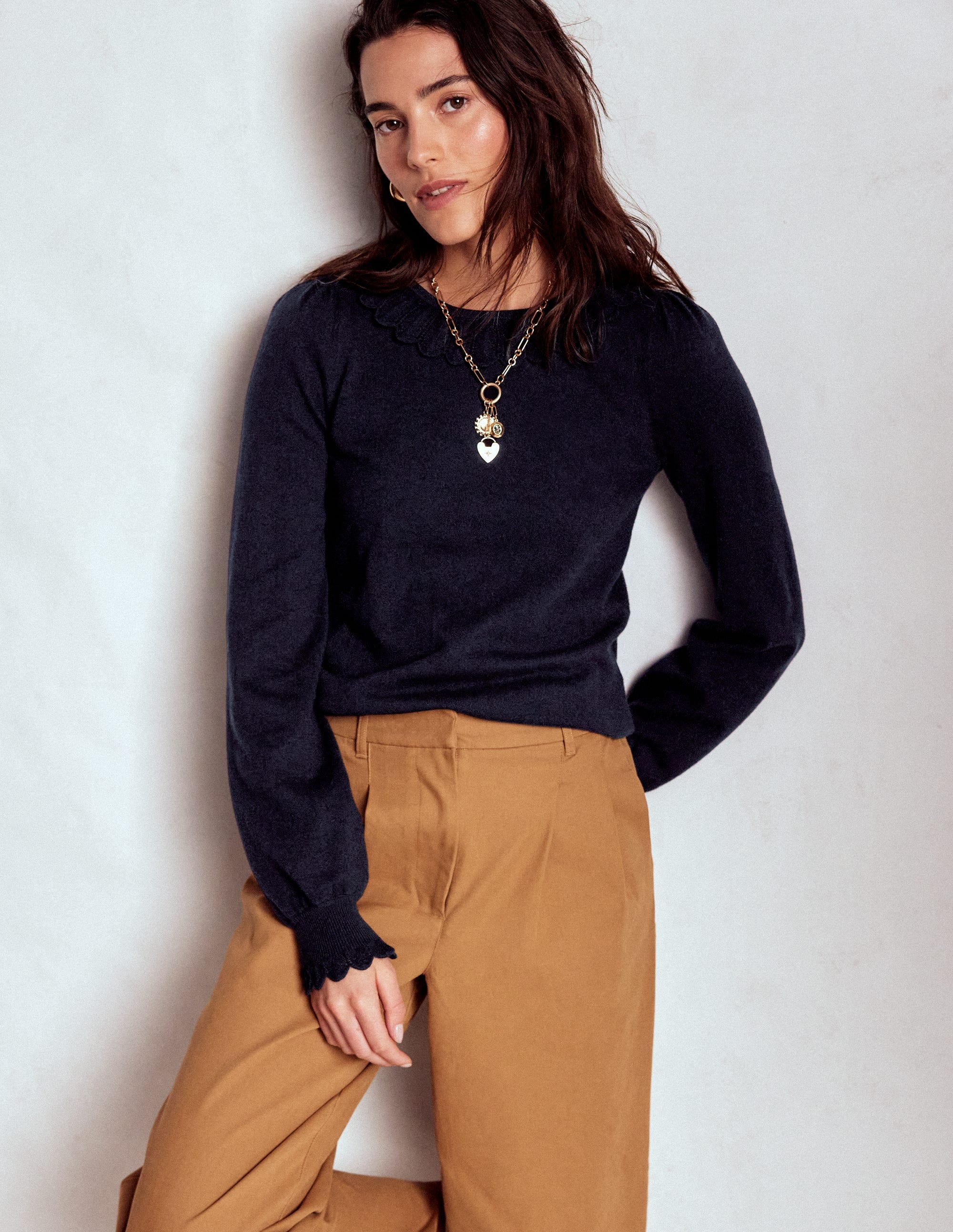 Melina Cotton Ruffle Sweater-Navy - Image 2
