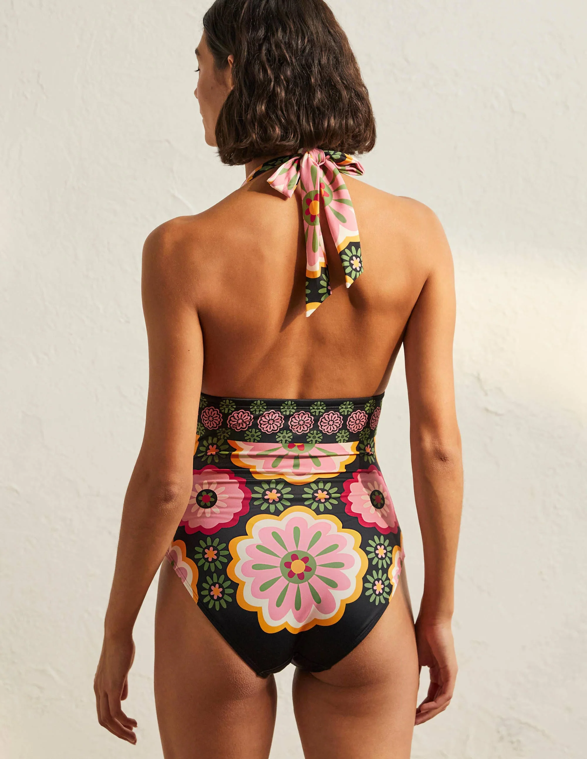 Merano Deep V-neck Swimsuit-Black, Opulent Daisy - Image 3