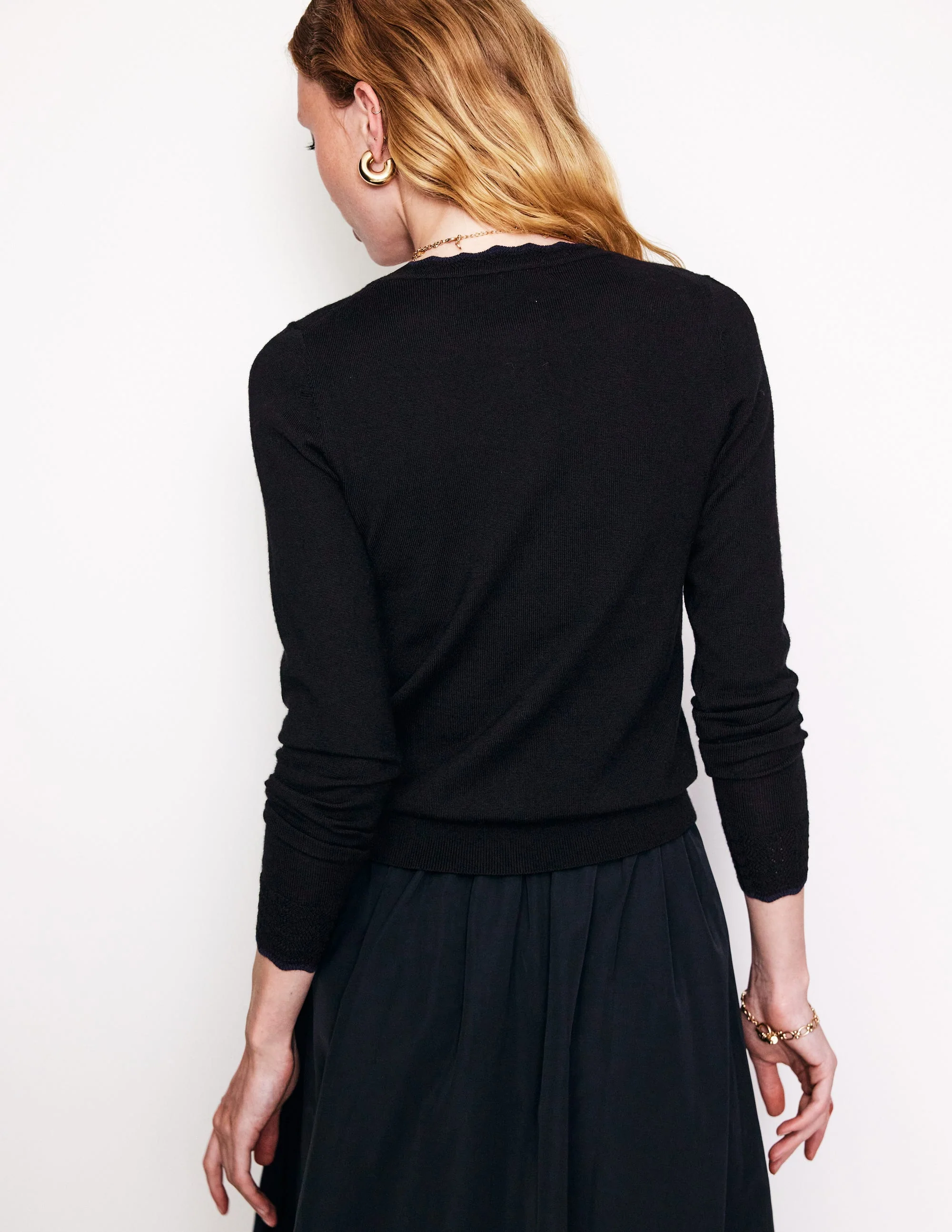 Merino Scalloped Cardigan-Black - Image 4