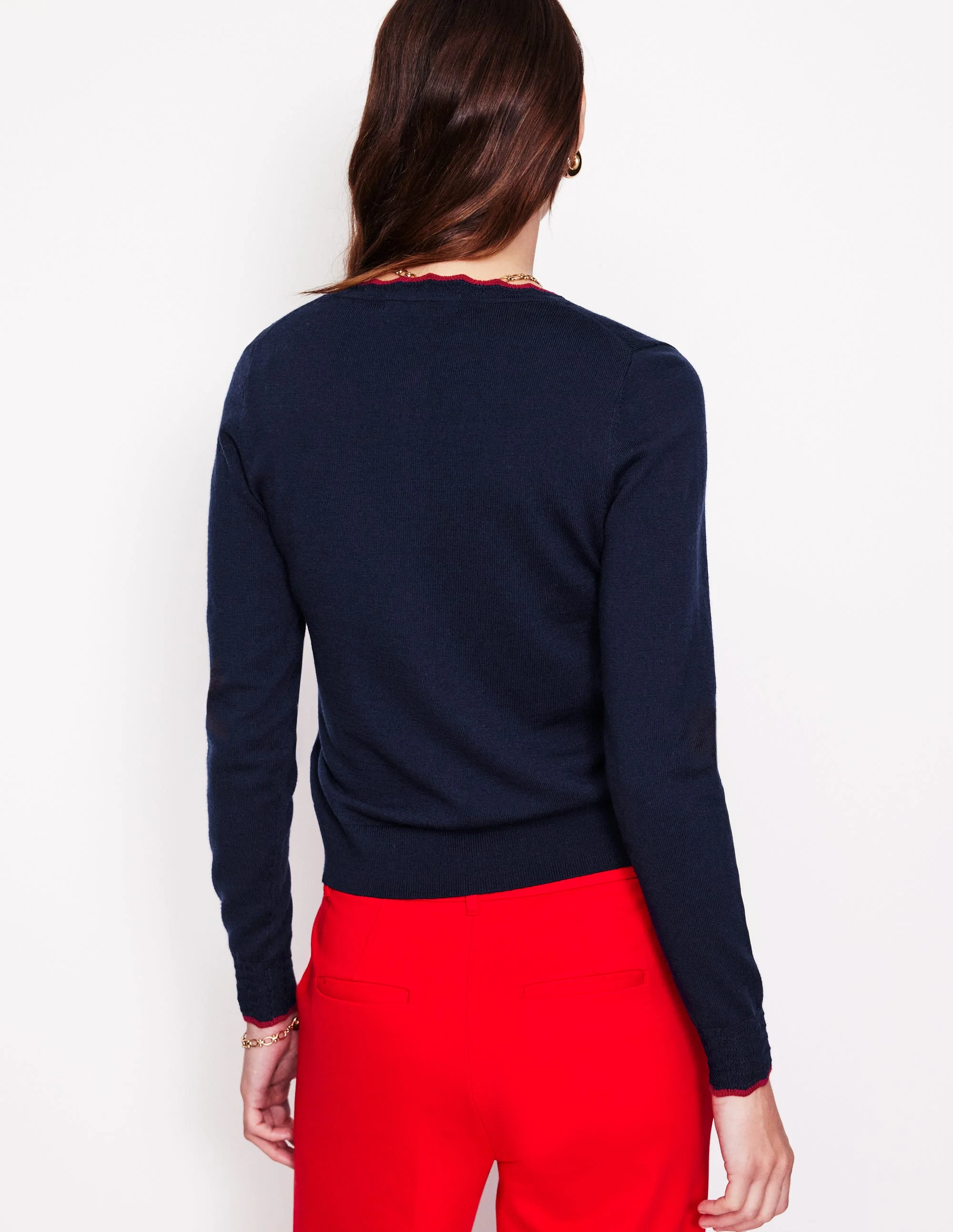Merino Scalloped Cardigan-Navy - Image 3