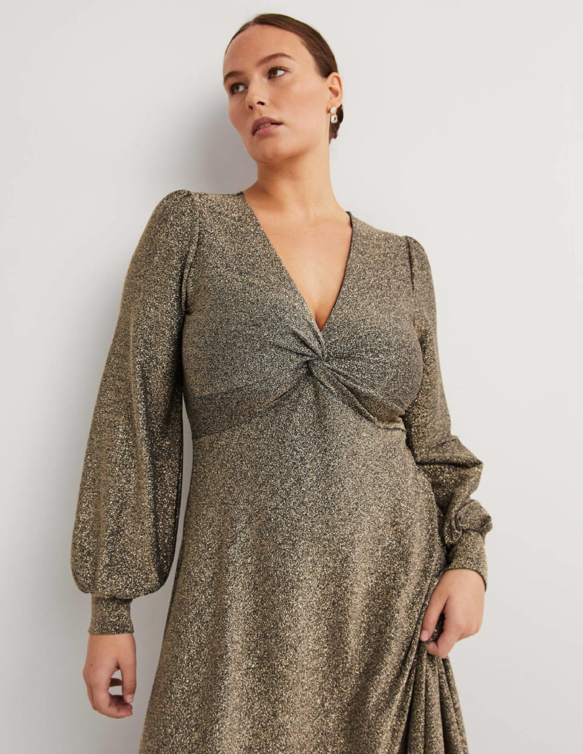 Metallic Jersey Midi Dress-Gold Sparkle - Image 2