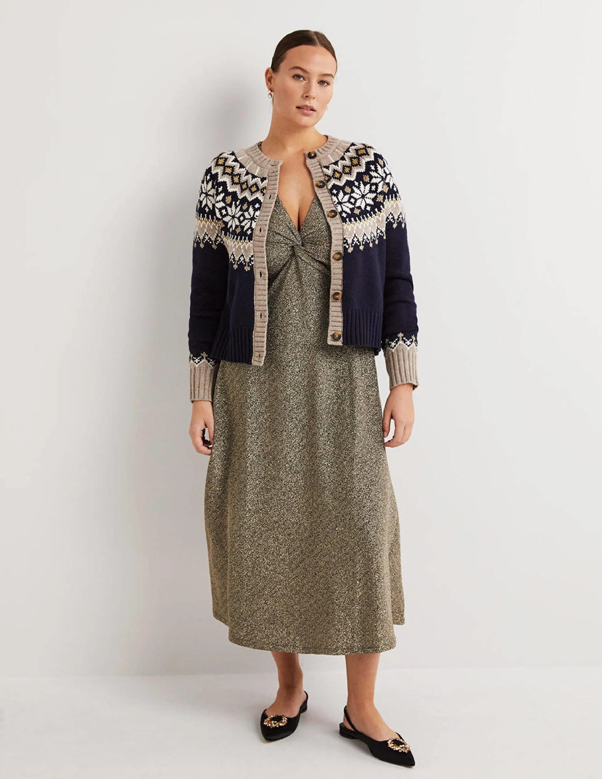 Metallic Jersey Midi Dress-Gold Sparkle - Image 4