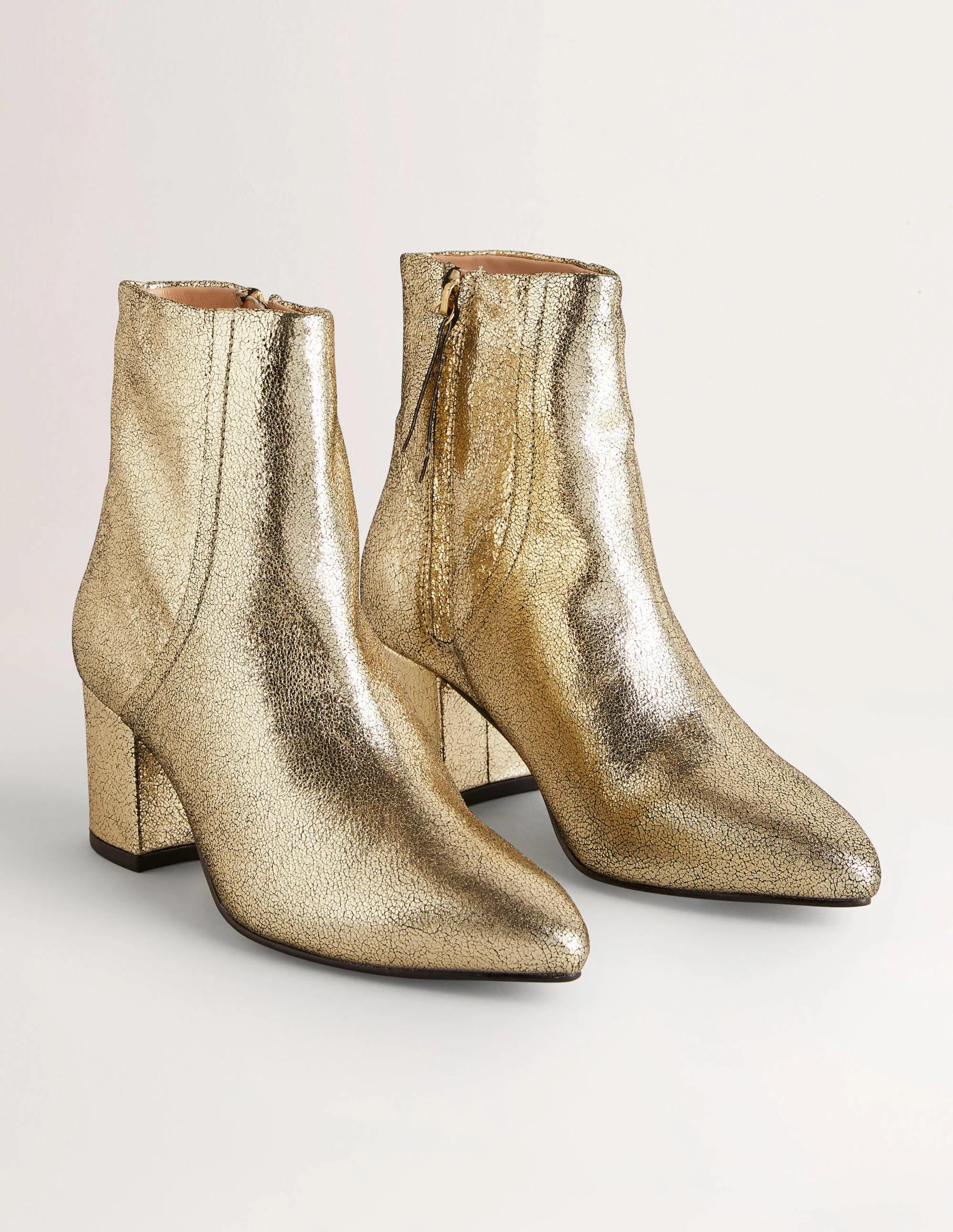 Metallic Leather Ankle Boots-Gold Metallic Leather - Image 2