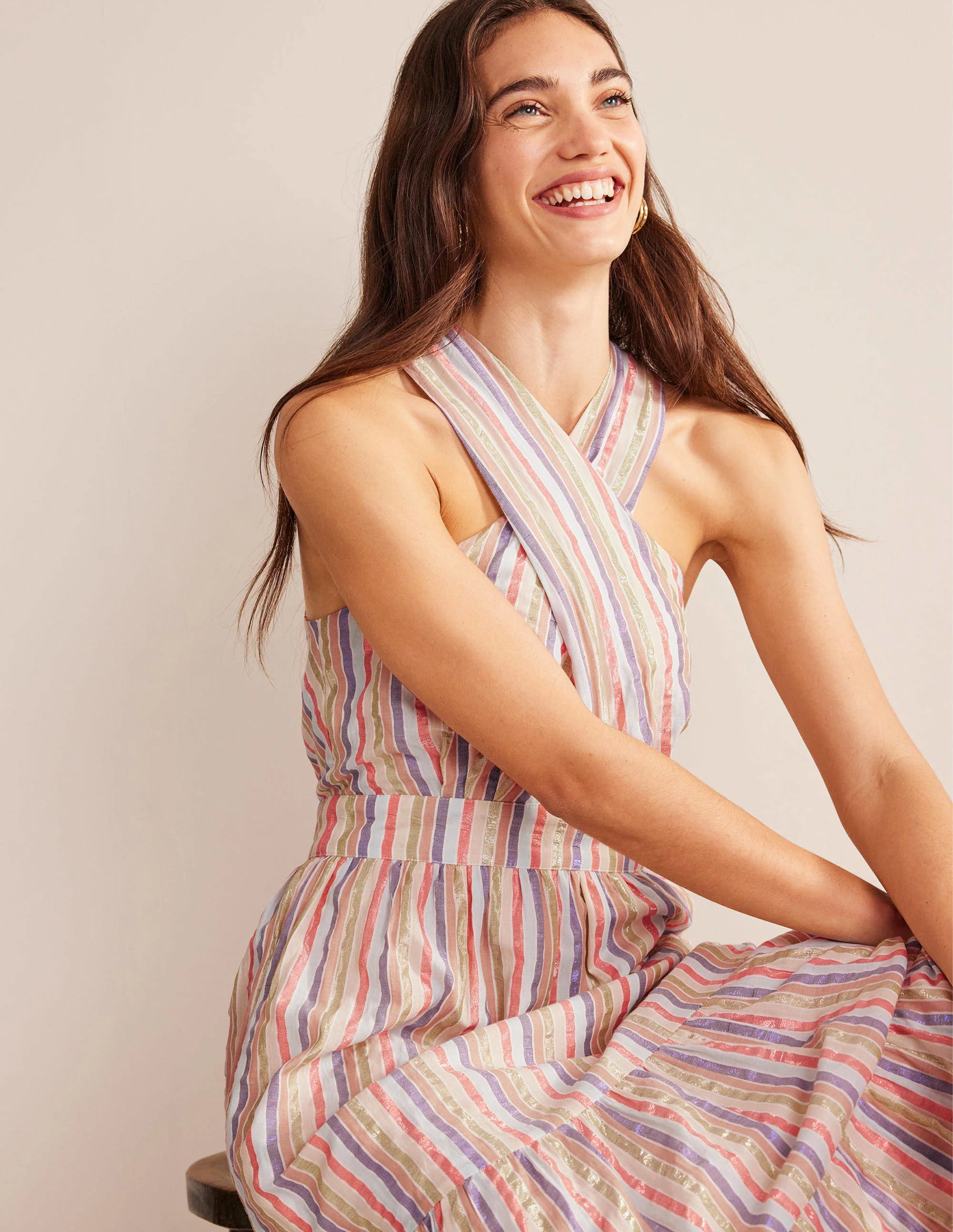 Metallic Stripe Maxi Dress-Metallic Multistripe - Image 2