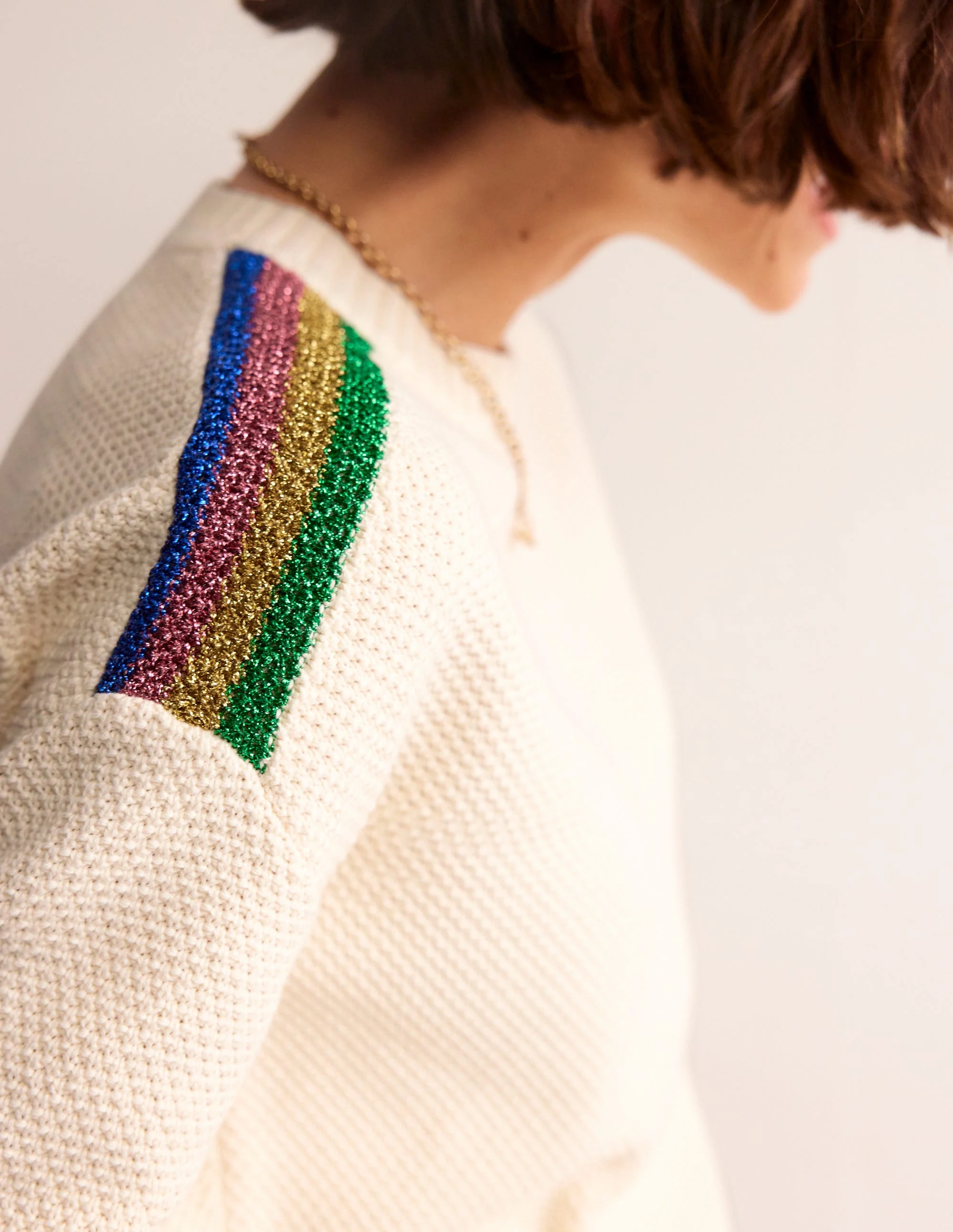 Metallic Stripe Sweater-Warm Ivory - Image 3