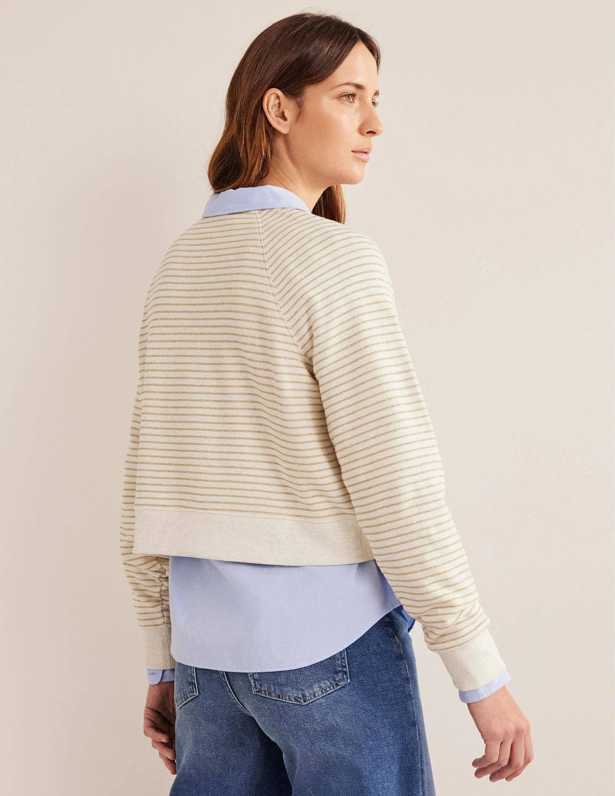 Metallic Stripe Sweatshirt-Oatmeal Marl, Gold Stripe - Image 3