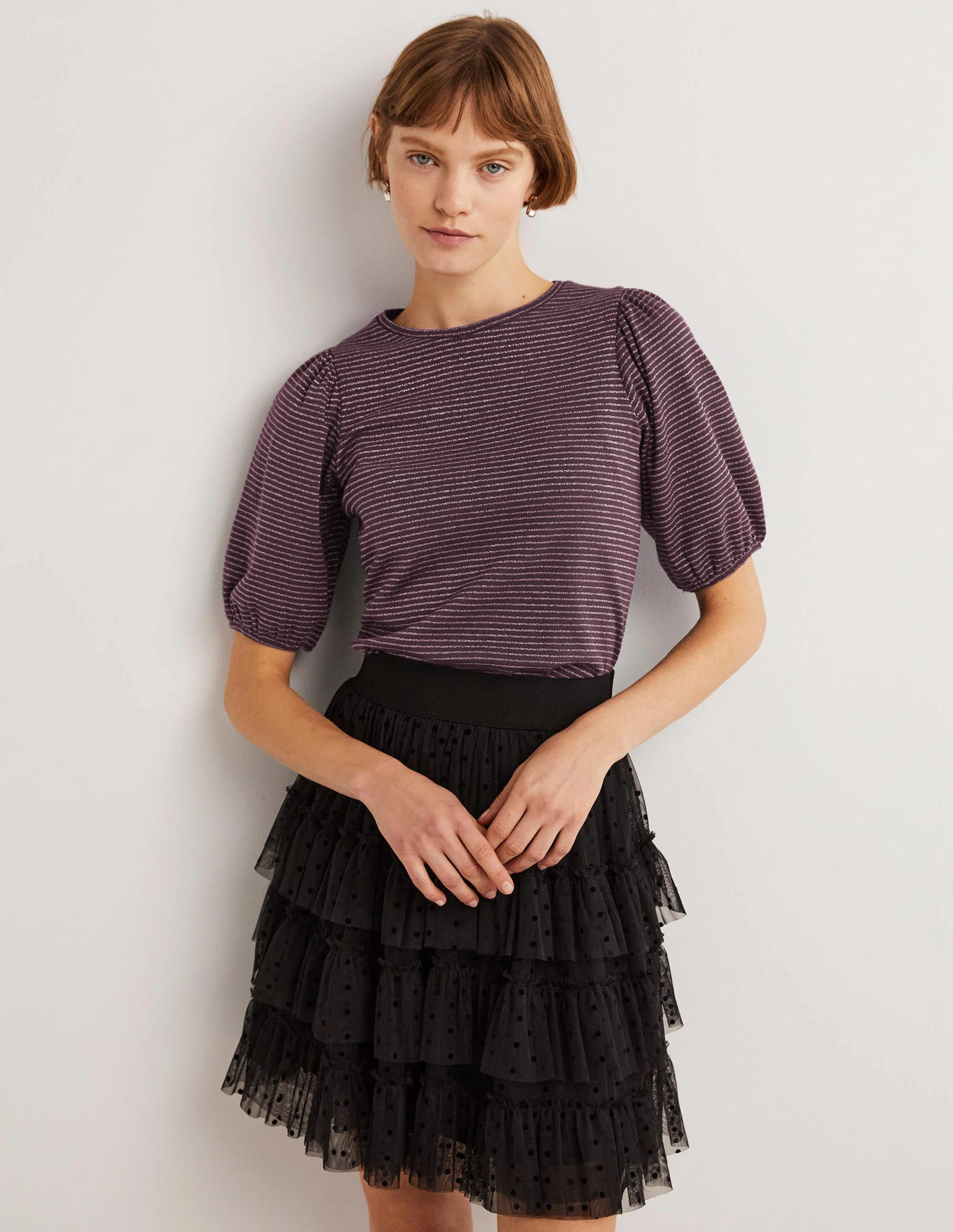 Metallic Stripe T-Shirt-Navy/Copper Metallic