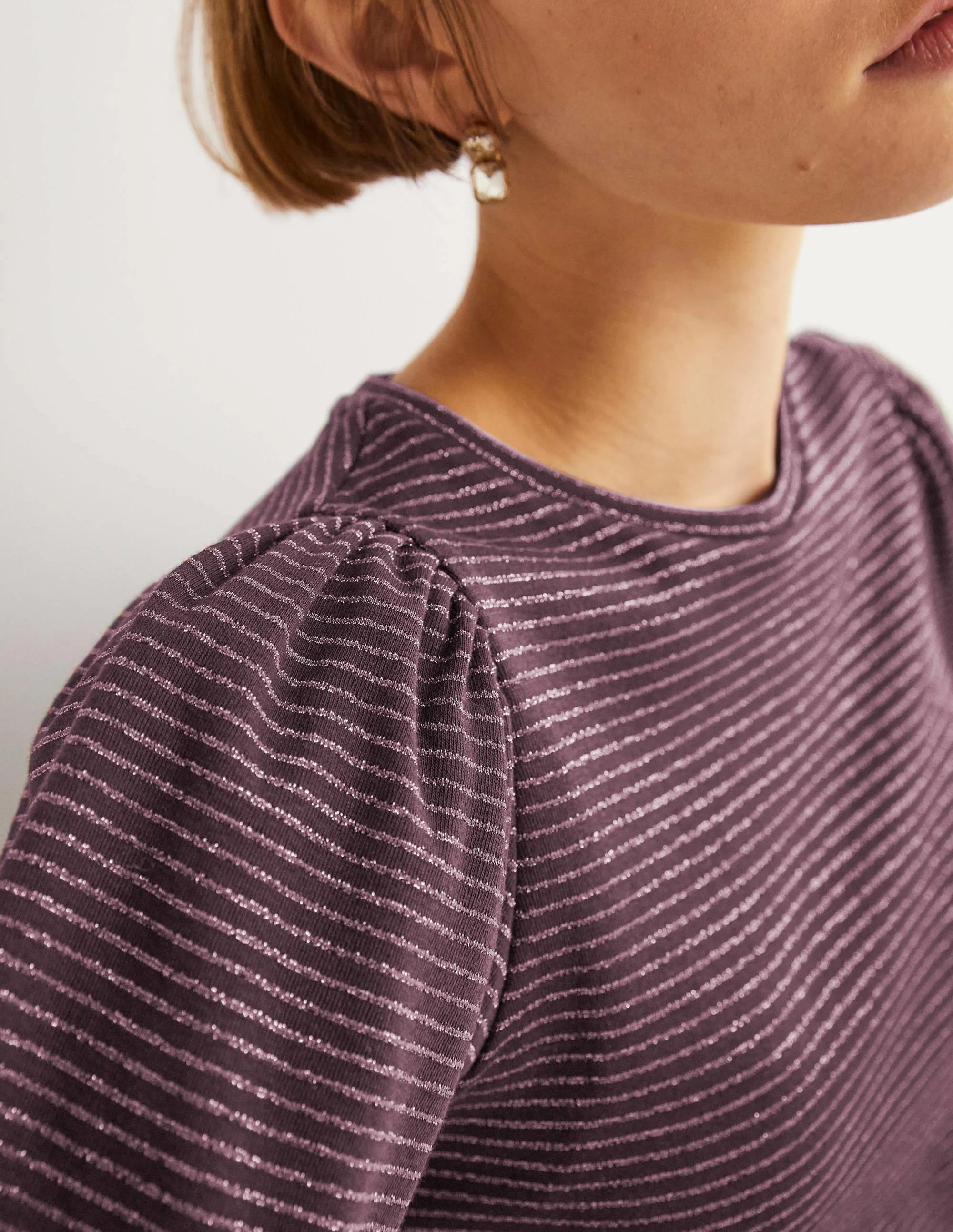 Metallic Stripe T-Shirt-Navy/Copper Metallic - Image 2