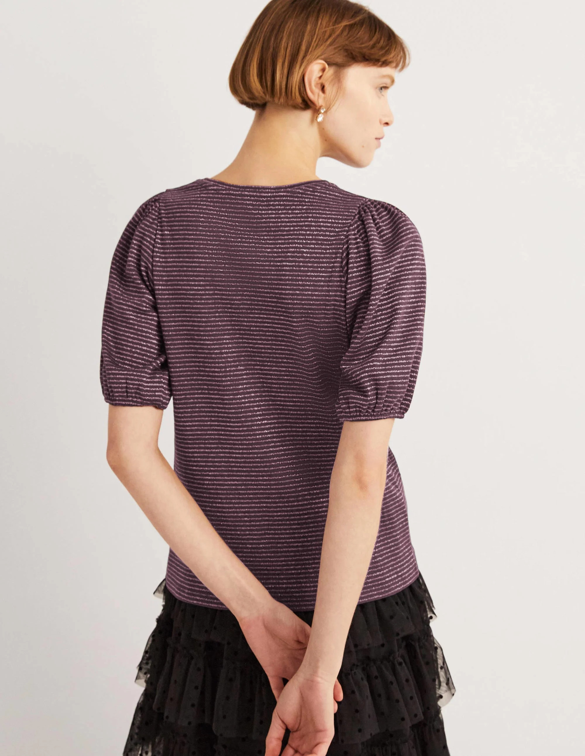 Metallic Stripe T-Shirt-Navy/Copper Metallic - Image 3
