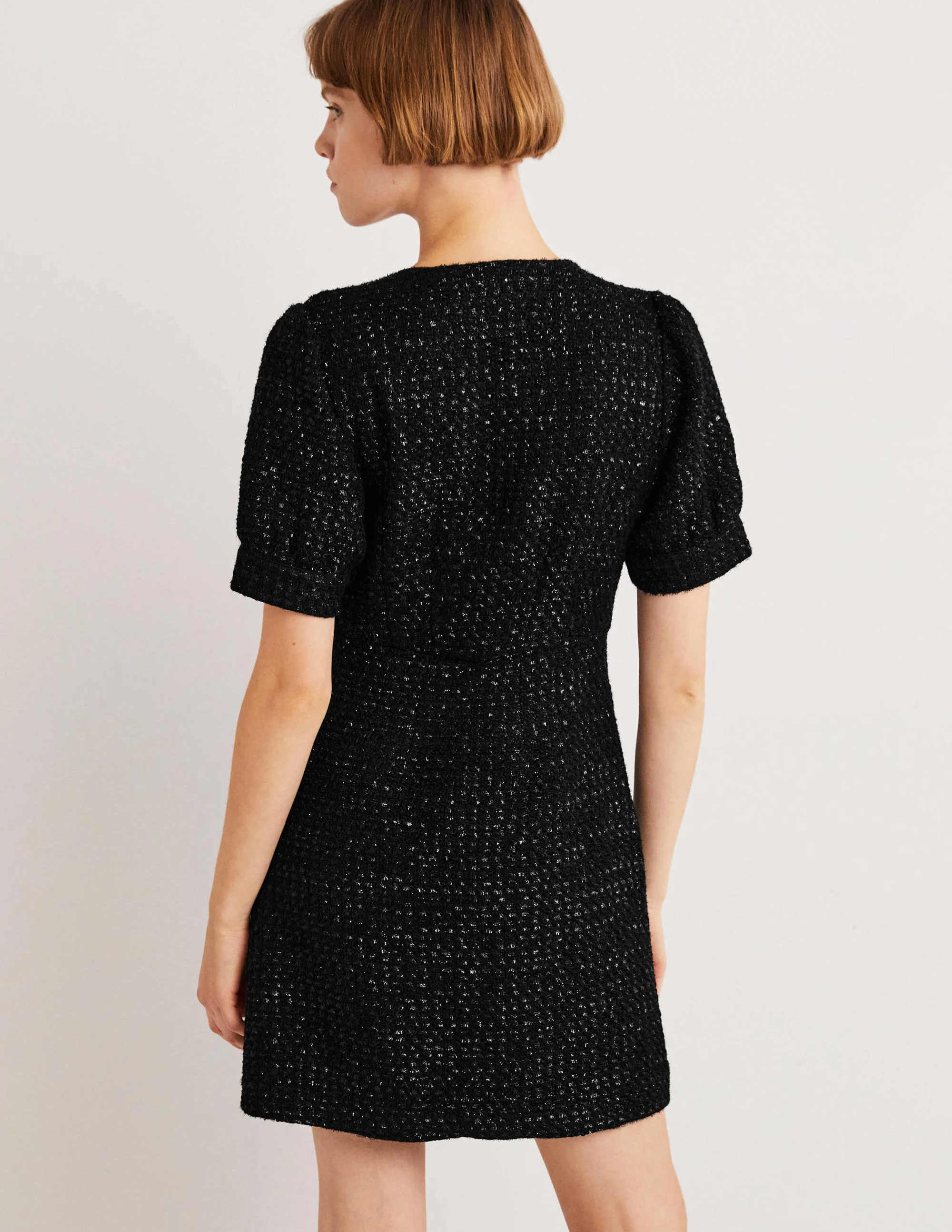 Metallic Textured Mini Dress-Black - Image 4