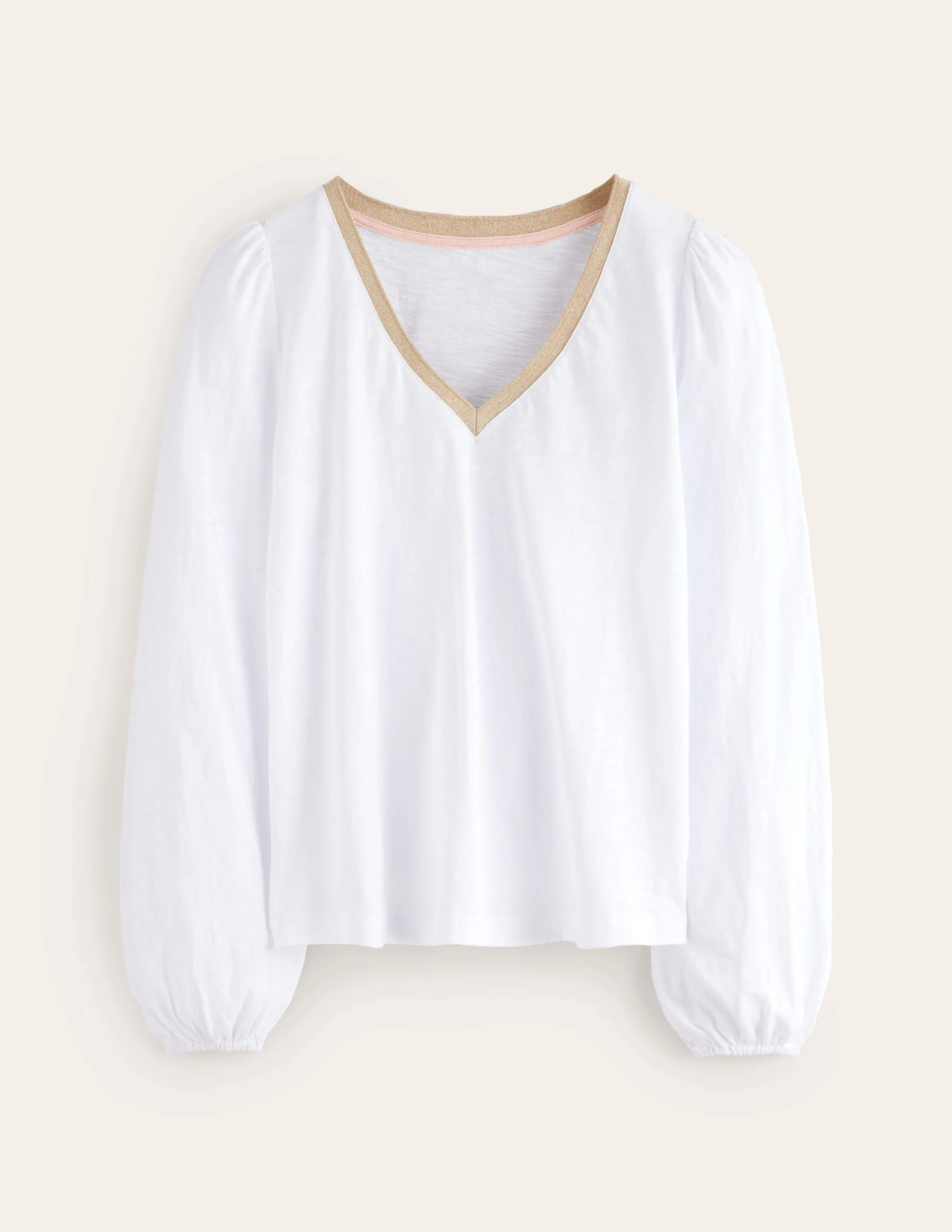 Metallic Trim Long Sleeve Top-White - Image 5