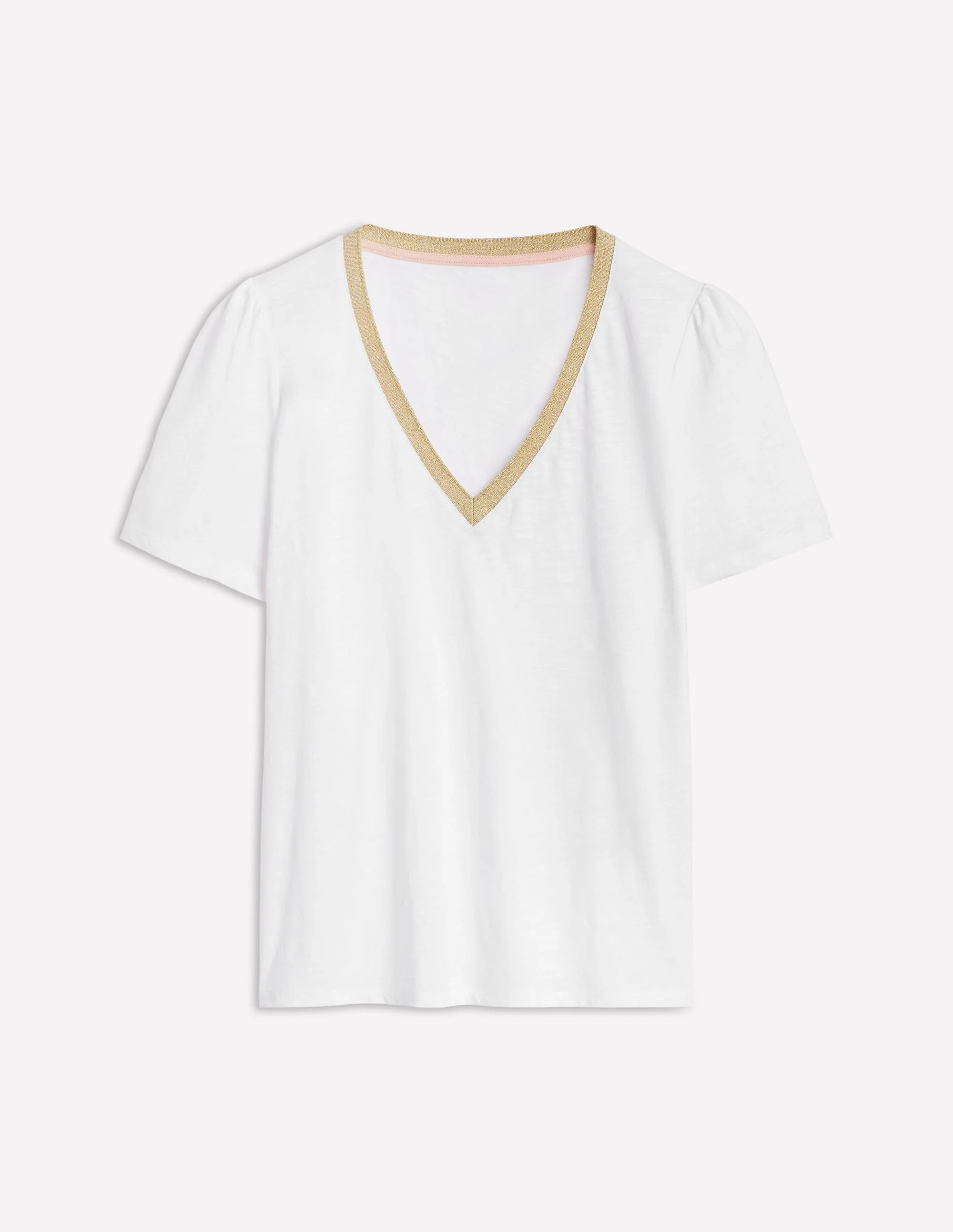 Metallic Trim V Neck T-shirt-White - Image 6