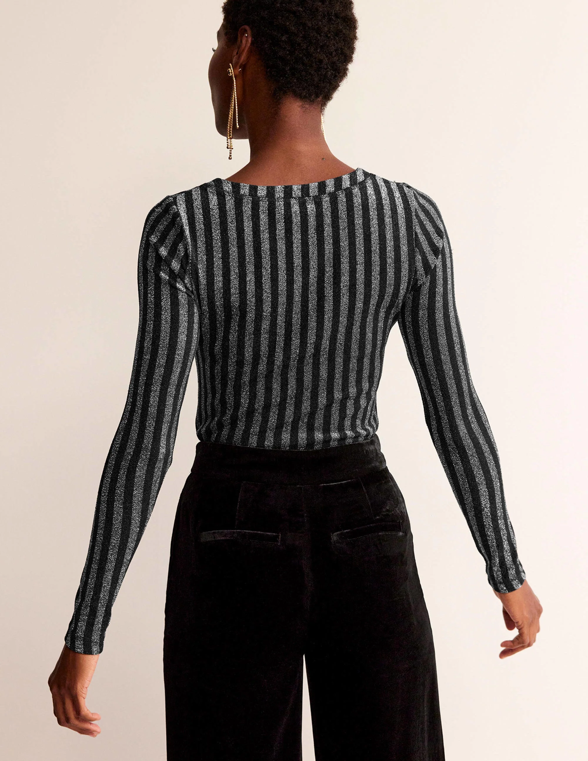 Mia Metallic Top-Black, Silver - Image 3