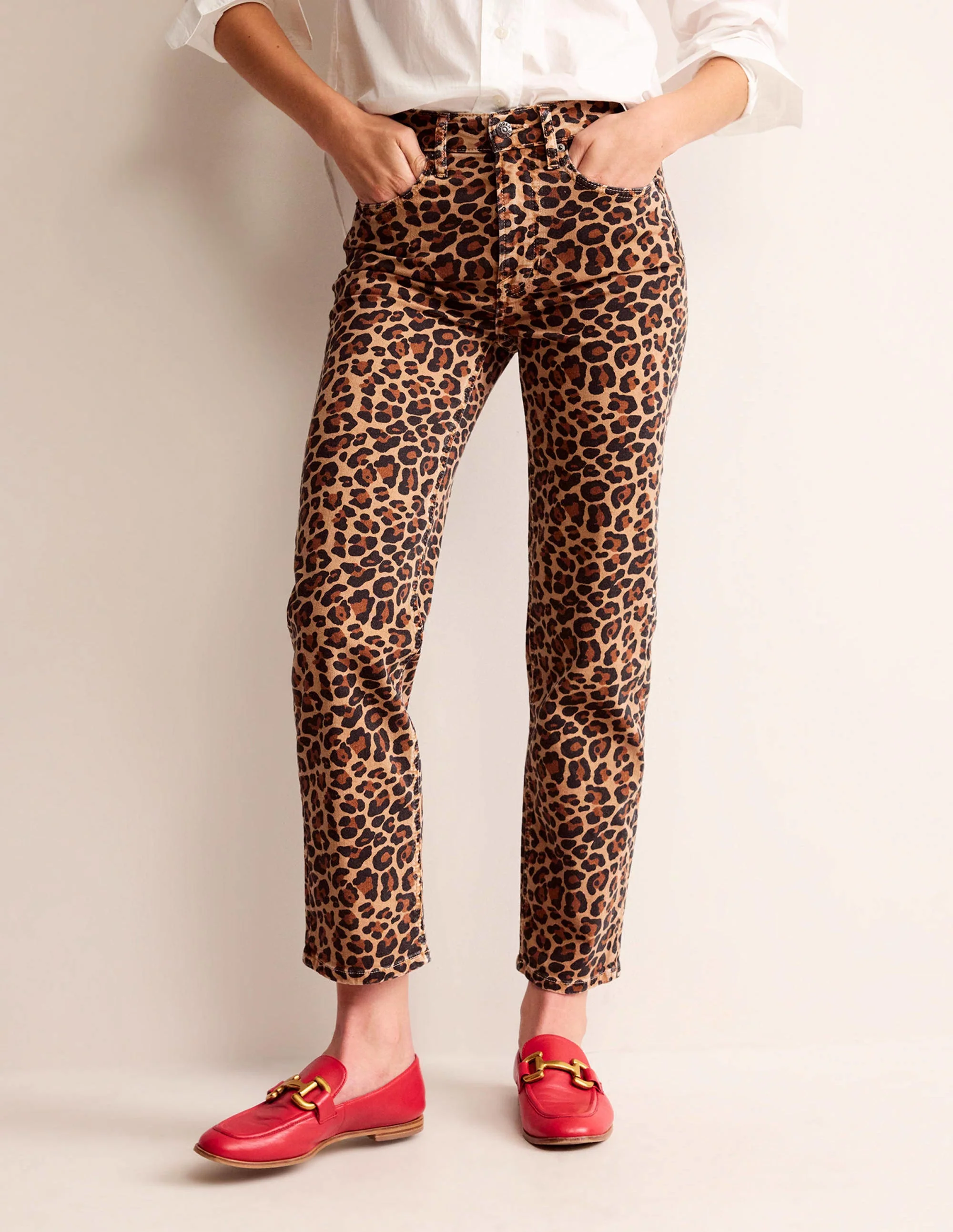 Mid Rise Printed Slim Jeans-Camel, Cheetah Pop - Image 4