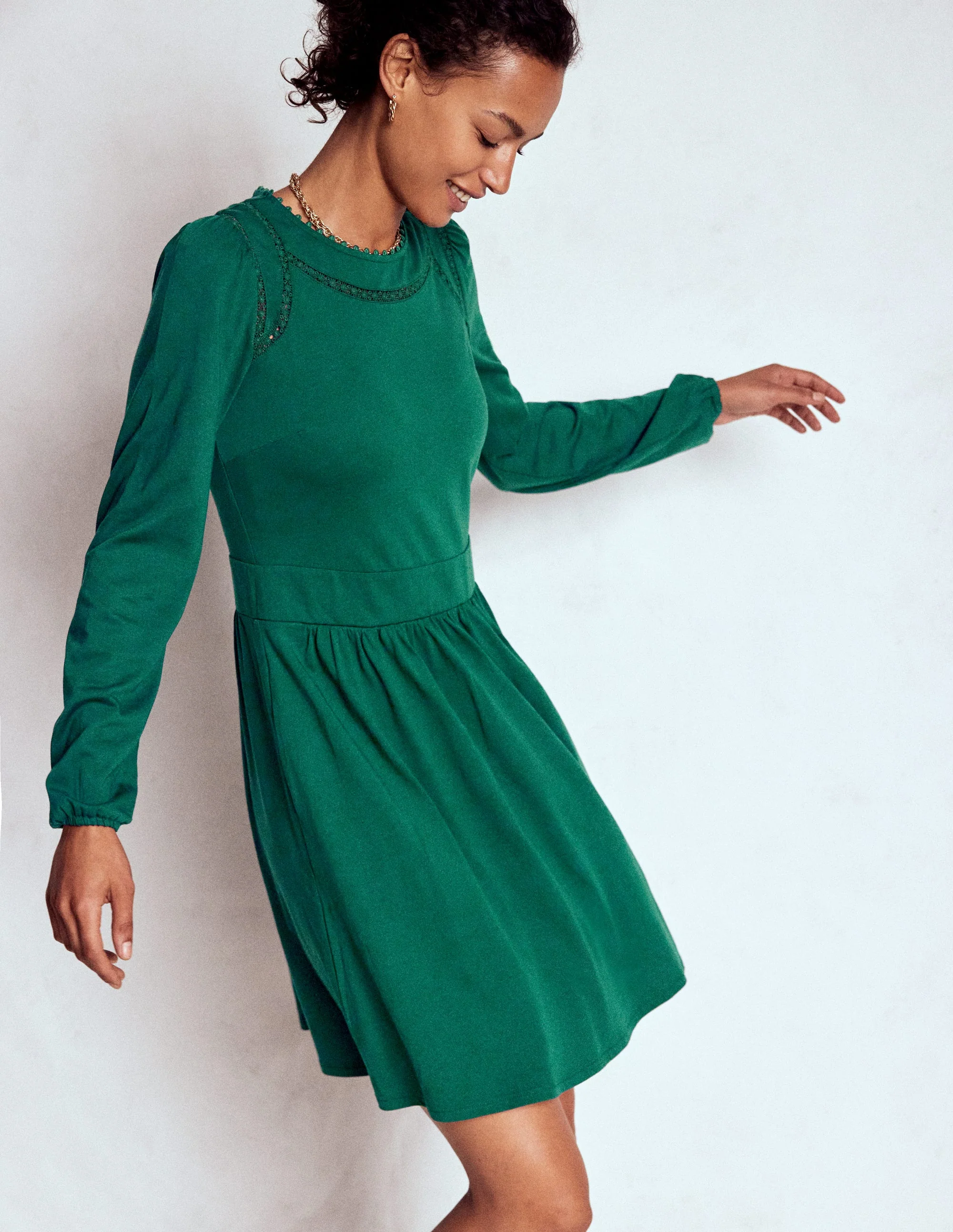 Mila Short Jersey Dress-Emerald Night