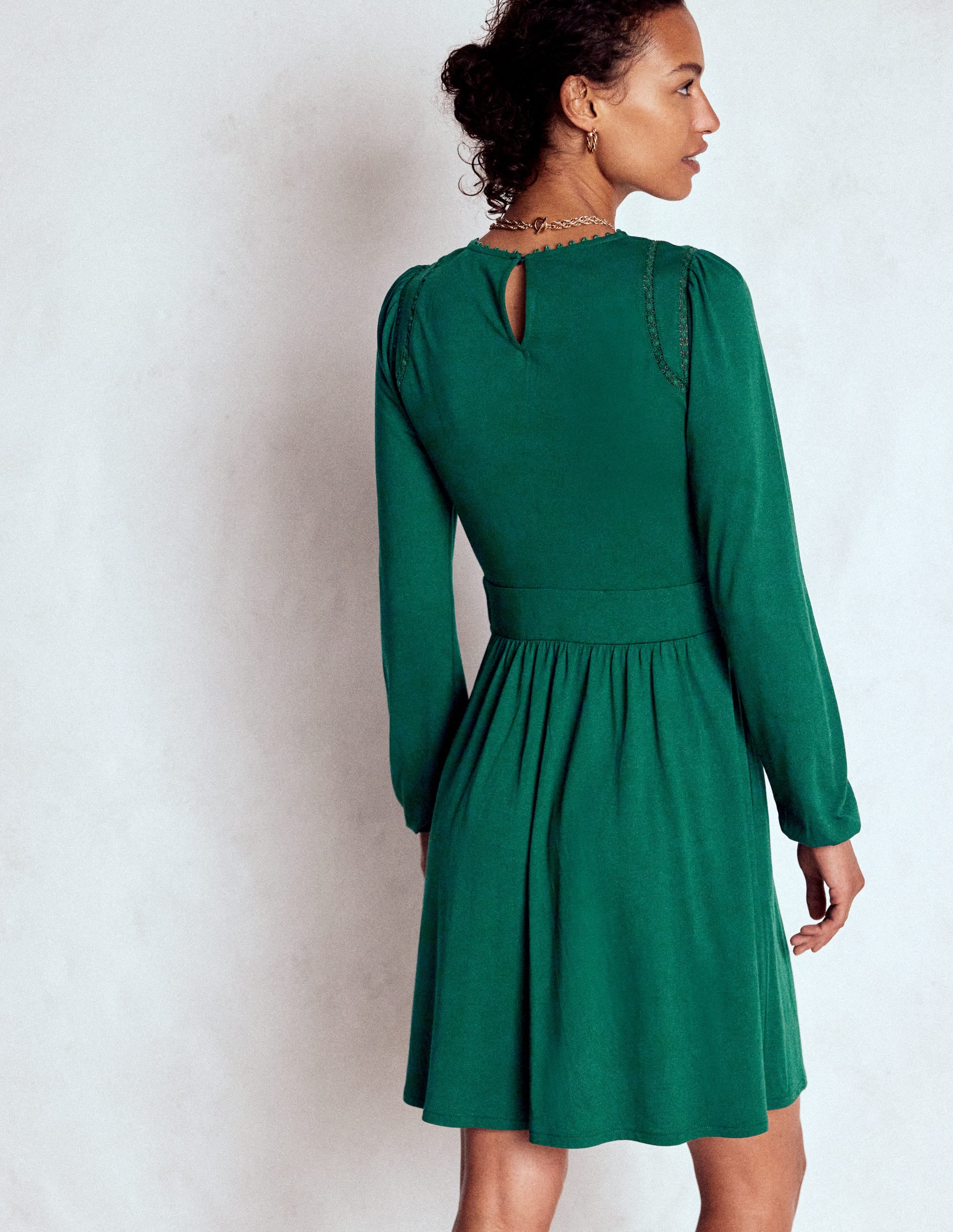 Mila Short Jersey Dress-Emerald Night - Image 4